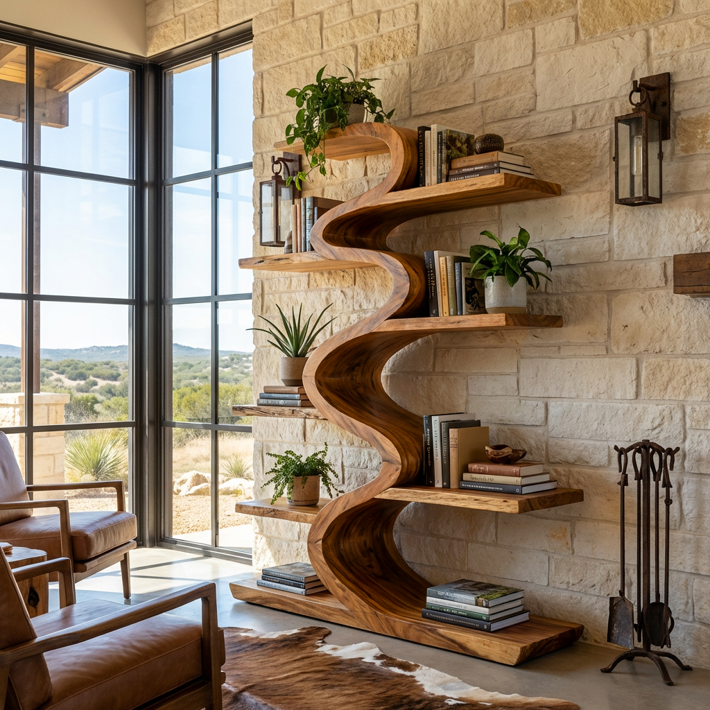 Modern Wooden Bookshelf Flowing Form For Living Room RTTHTTBS123