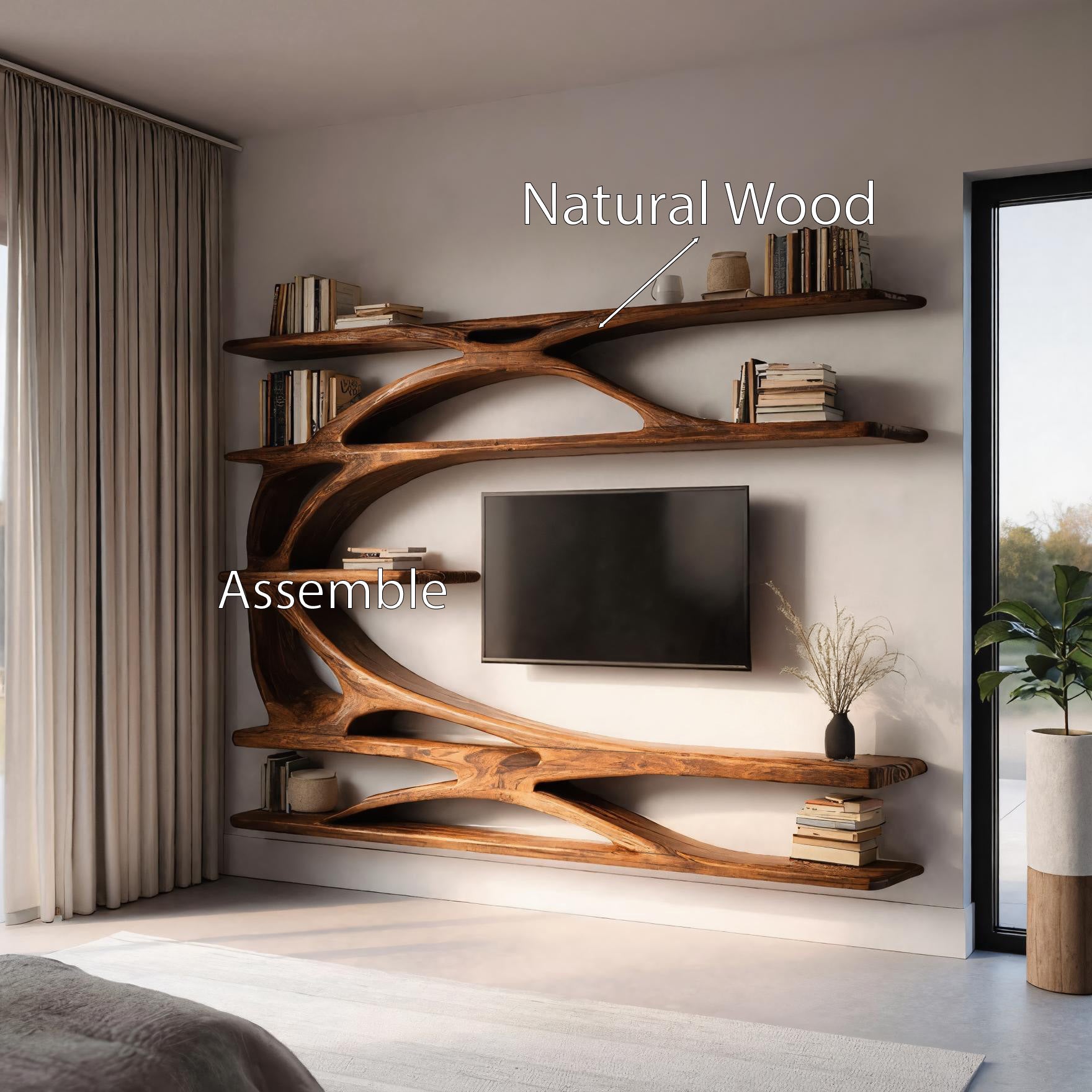 Modern Wall Mounted TV Stand With Bookshelf For Living Room SITHHNTVC022