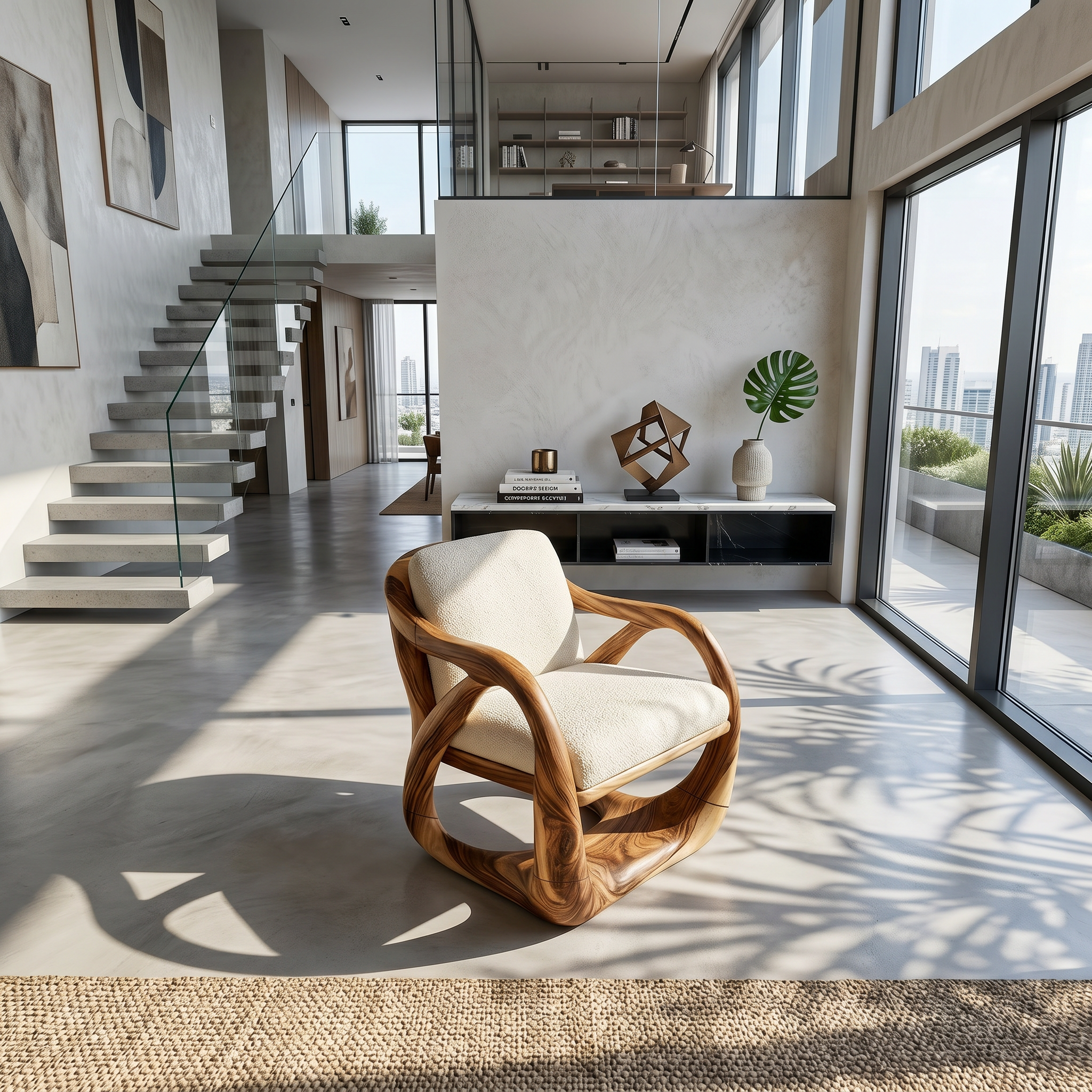 Sculpted Walnut Lounge Chair in a Grand Luxury Living Space SILDTTRCHR021
