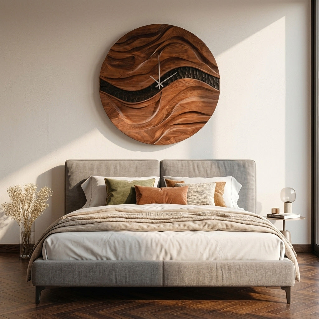Organic Wooden Wall Clock For Living Room Decor RTTHHNWAC023
