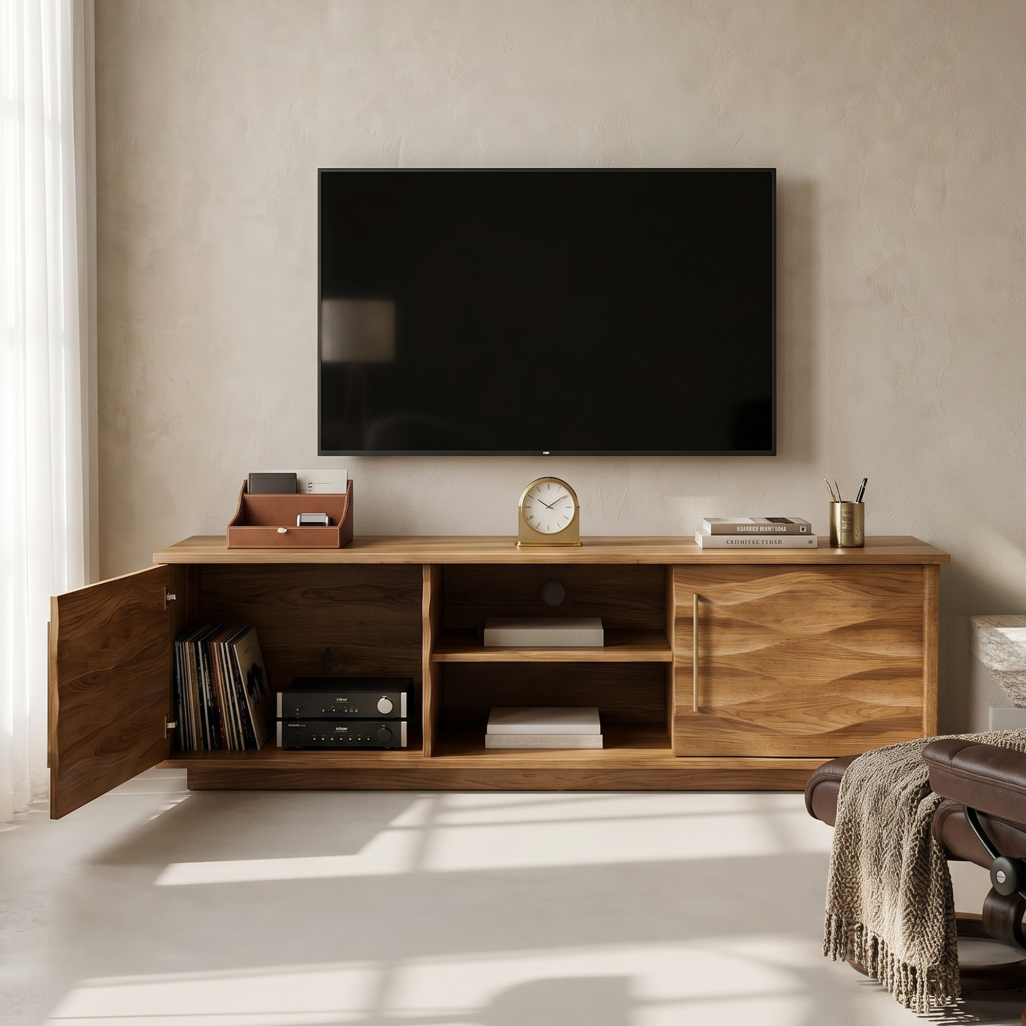Rustic Curved Media Console For Mediterranean Interior SILDTTRTVC086