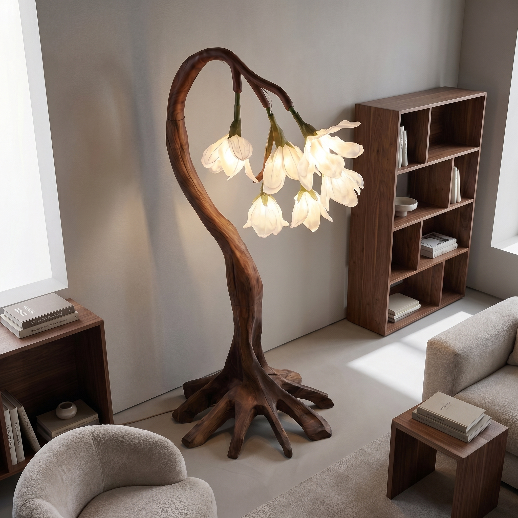 Flower Petal Floor Lamp With Solid Wood Base For Living Room And Bedroom SINLSAFLP073