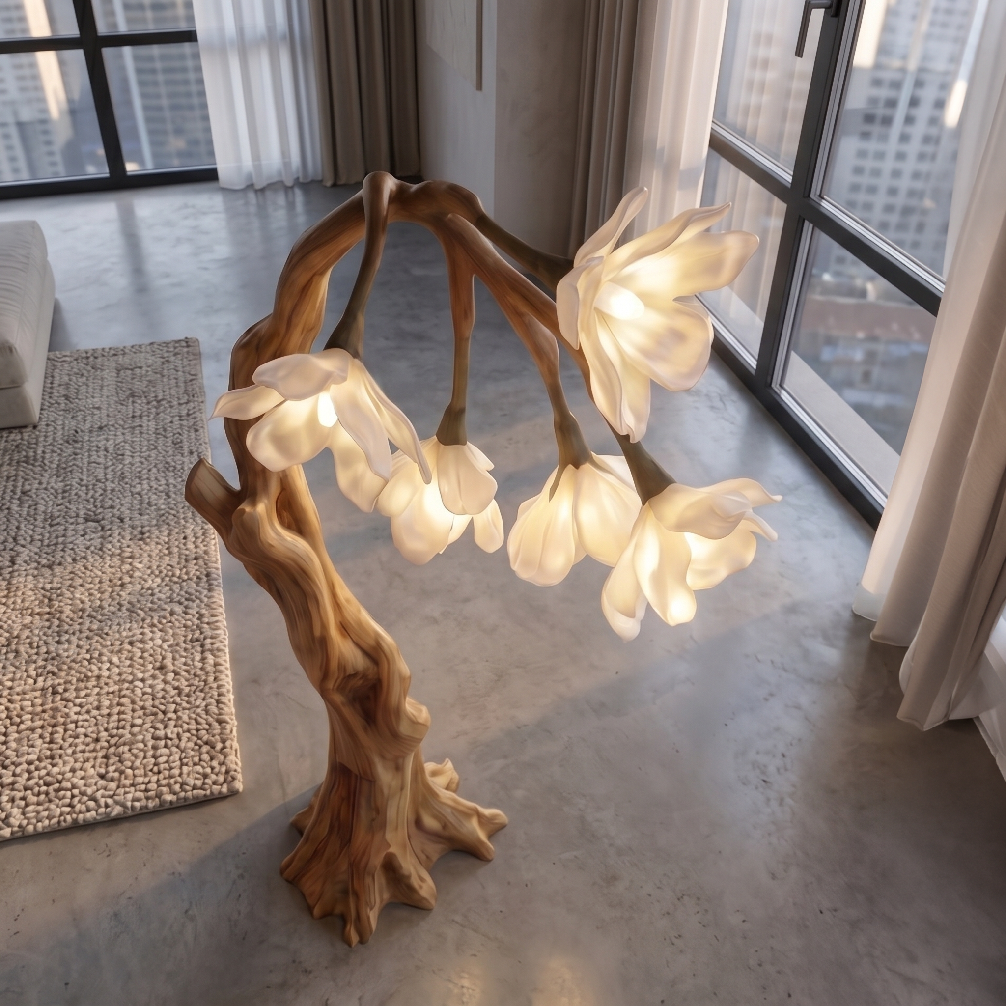 Botanical Standing Lamp With Flower Shade For Living Room And Bedroom SINLSAFLP076
