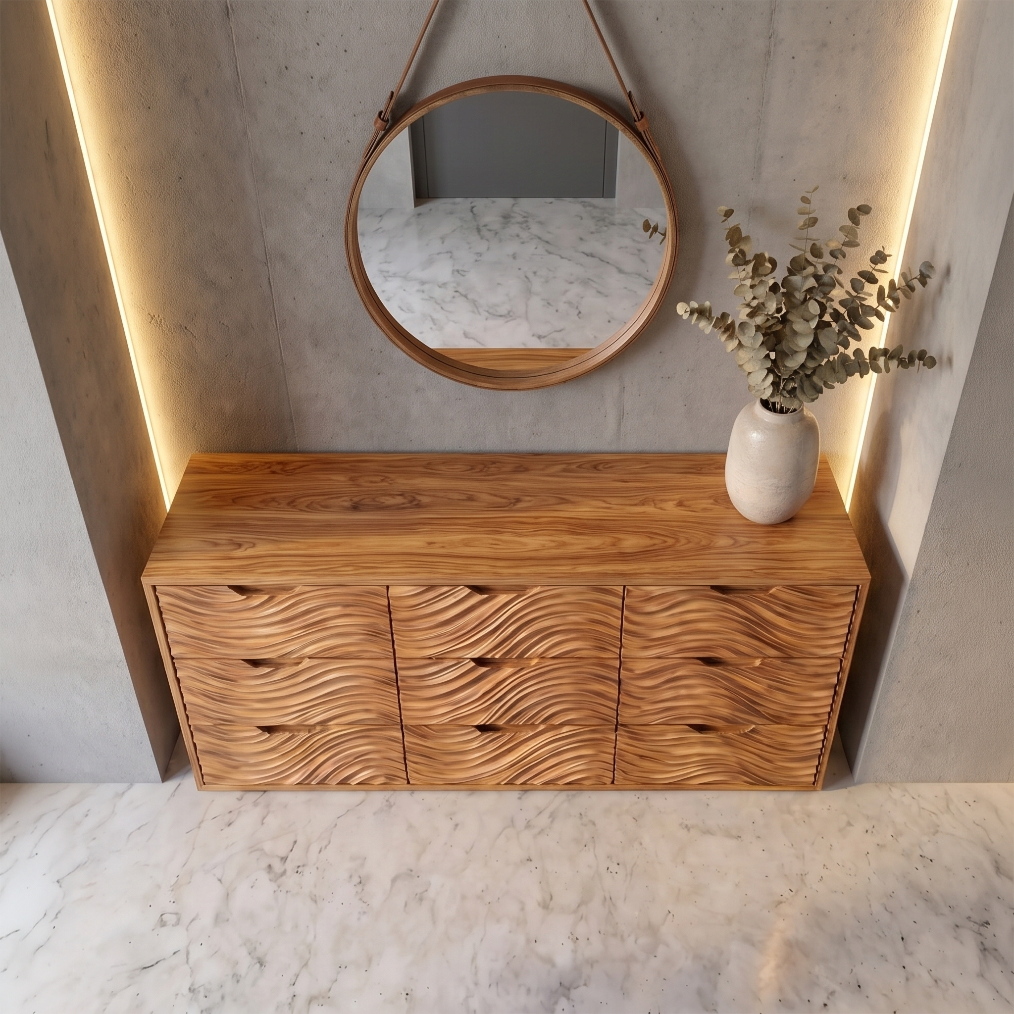 Organic Sideboard With Hand Carved Wave Wood Doors And Solid Wood Storage Cabinet For Living Room SINLSASC531