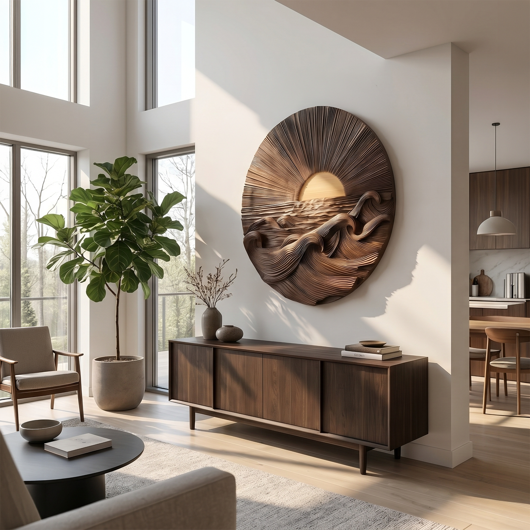 Organic Sunrise Wooden Wall Art For Living Room And Entryway SINLSAWD091