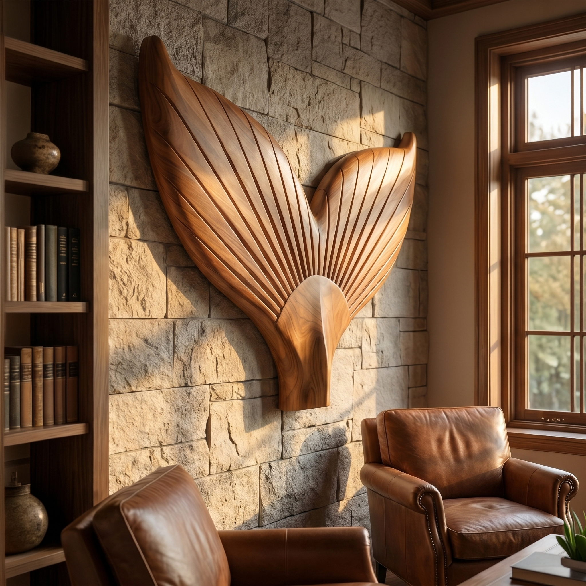 Angel Wings Wooden Wall Sculpture For Living Room And Entryway SINLSAWD092