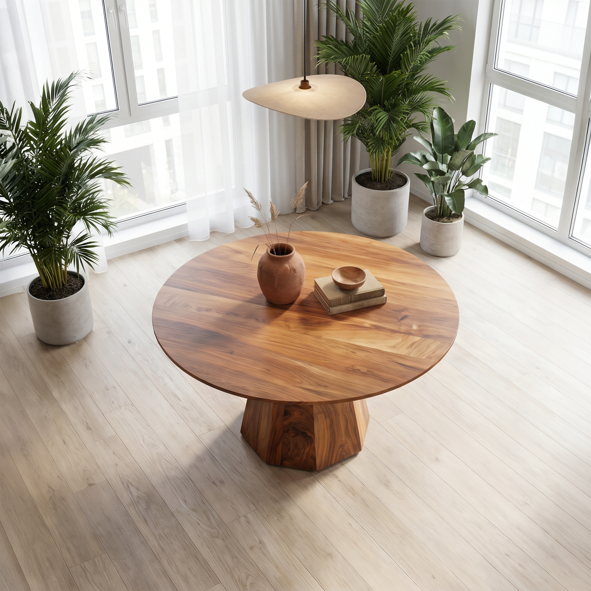 Organic Dining Table With Solid Wood Top And Sculptural Pedestal Base For Dining Room SINLSADT194