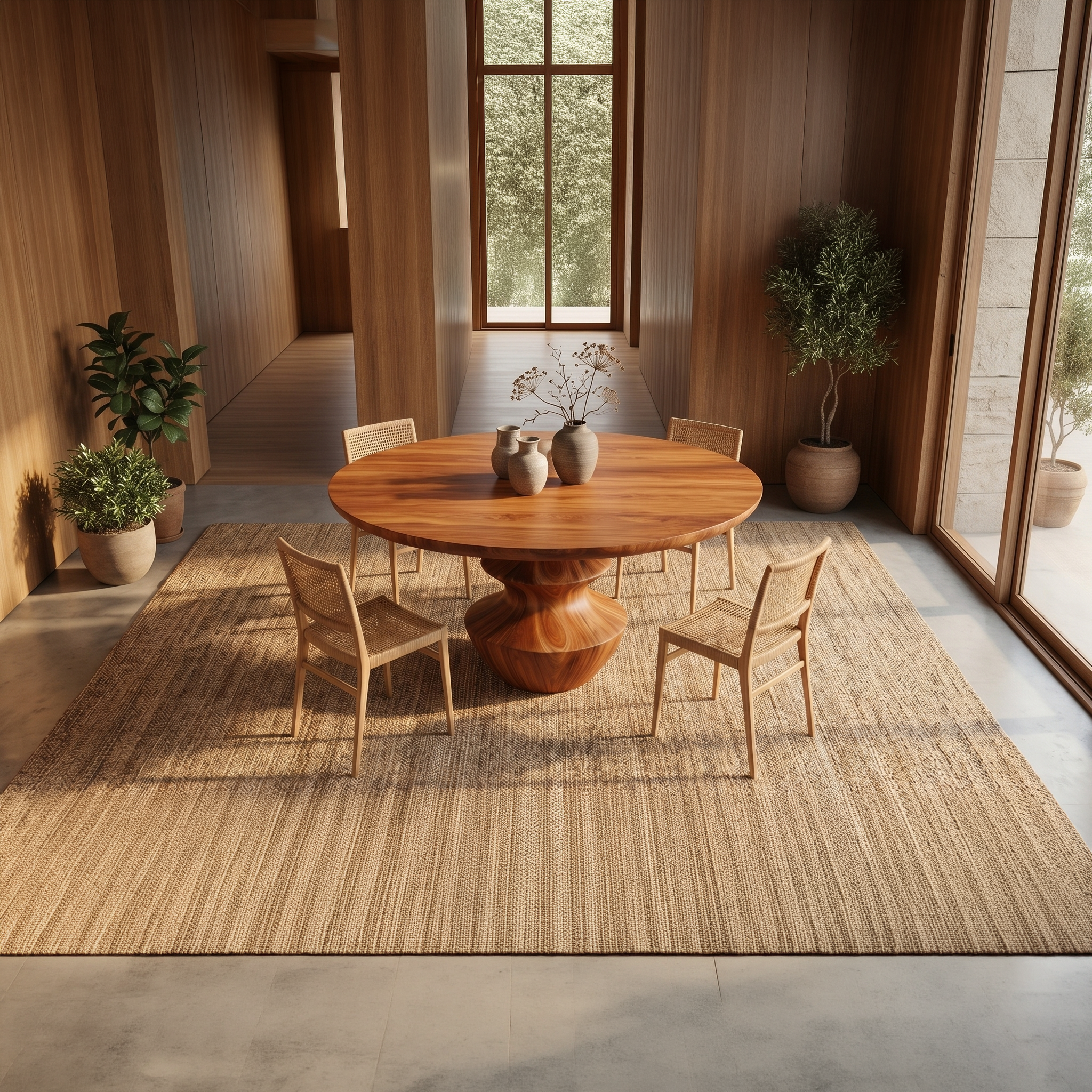 Modern Foyer Table With Sculptural Solid Wood Pedestal Base For Entryway SINLSAFT034
