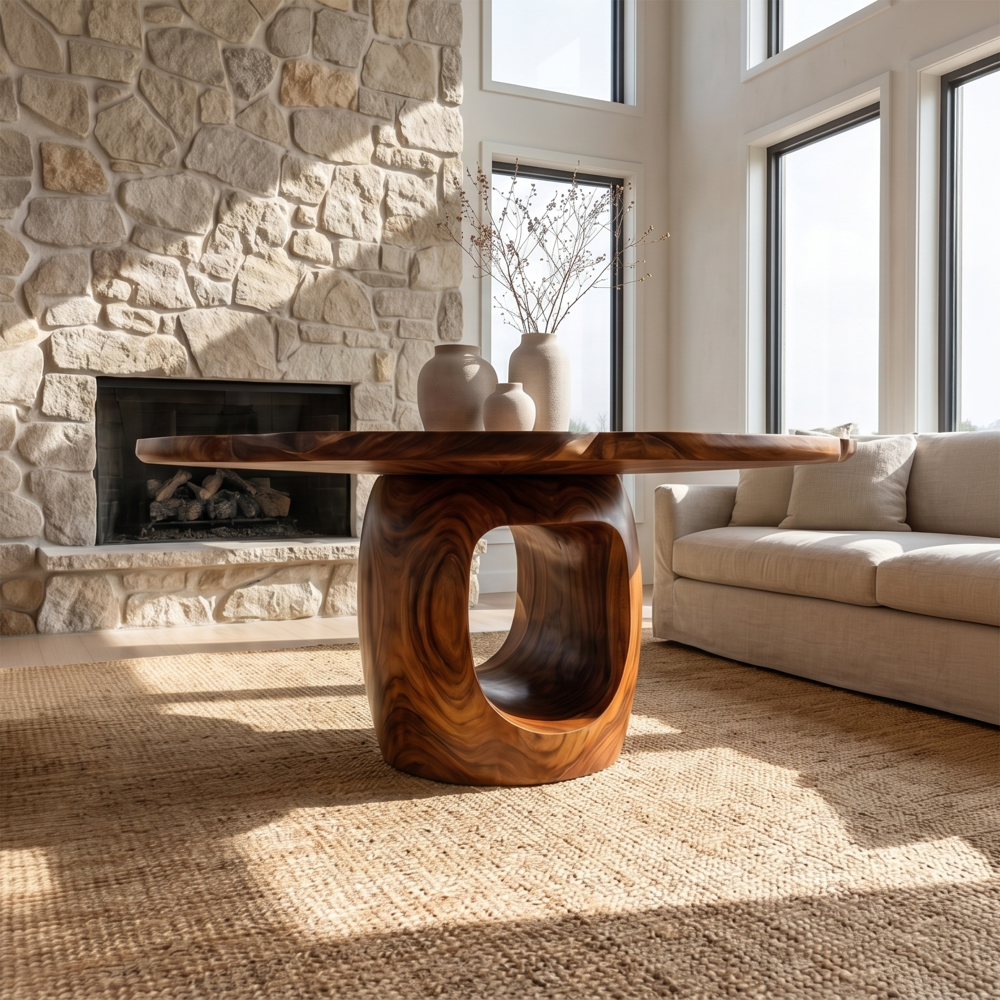 Organic Foyer Table With Sculptural Open Pedestal Base For Hallway SINLSAFT038