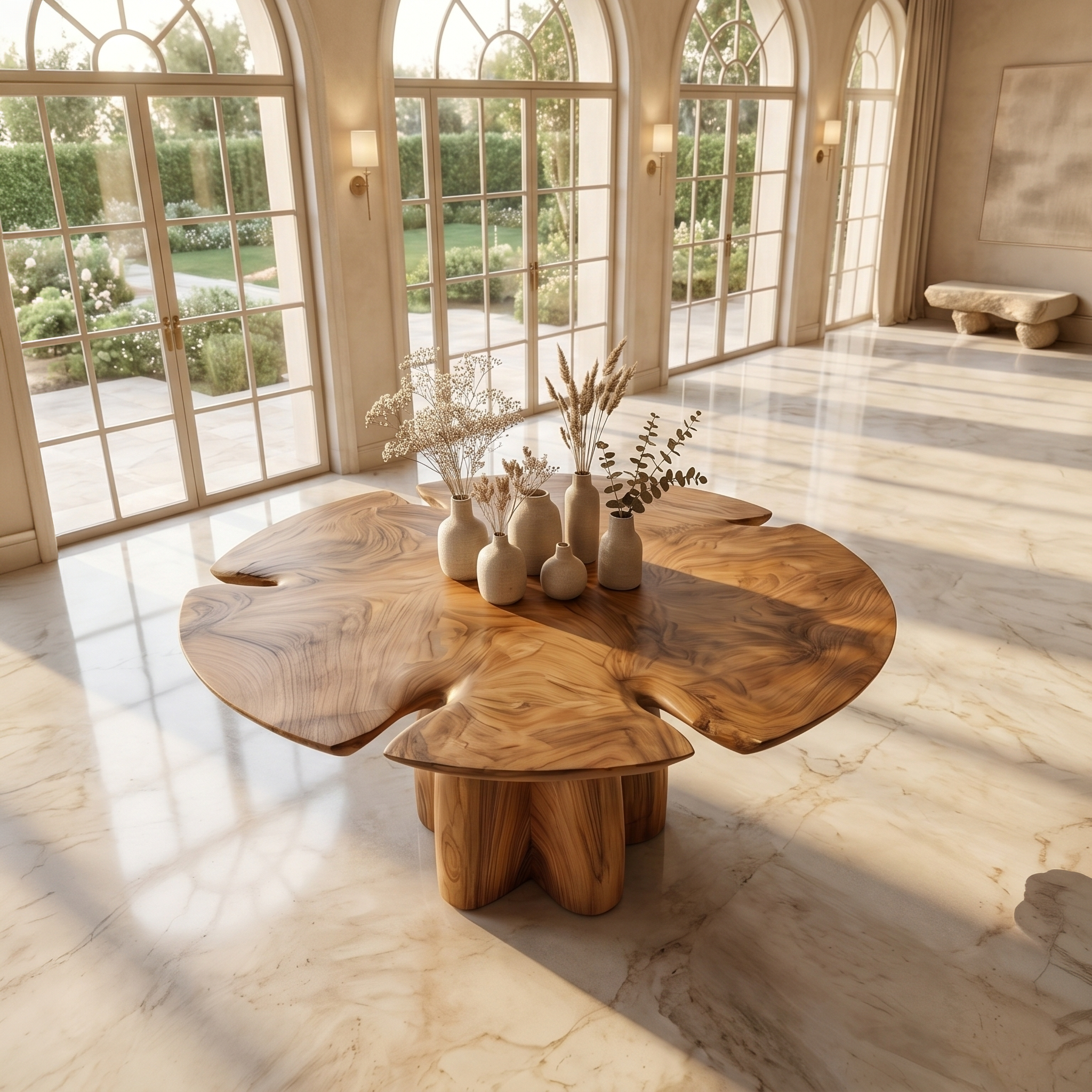 Modern Foyer Table With Sculptural Solid Wood Pedestal Base For Entryway And Hallway SINLSAFT040