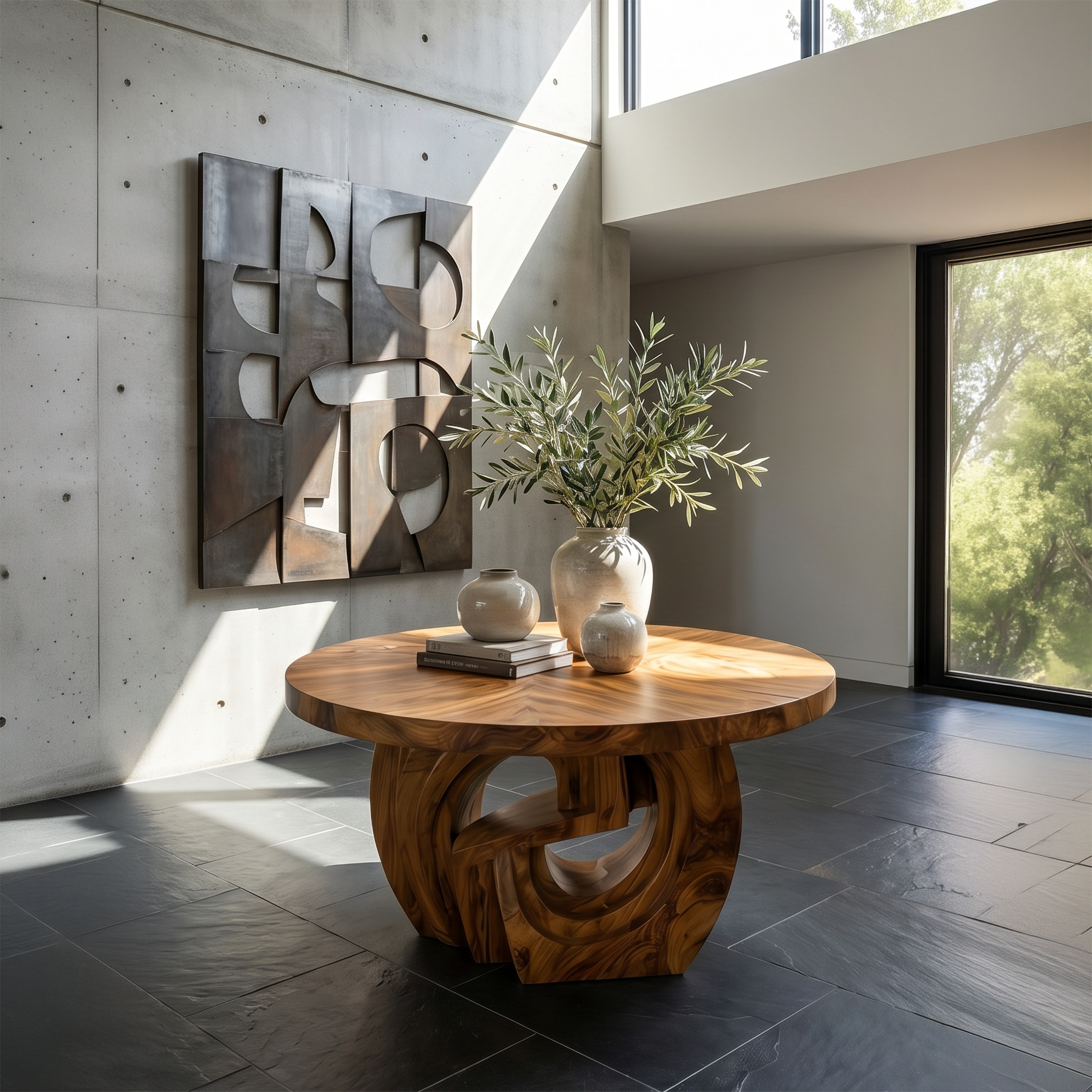 Organic Foyer Table With Pedestal Base For Entryway And Hallway SINLSAFT042