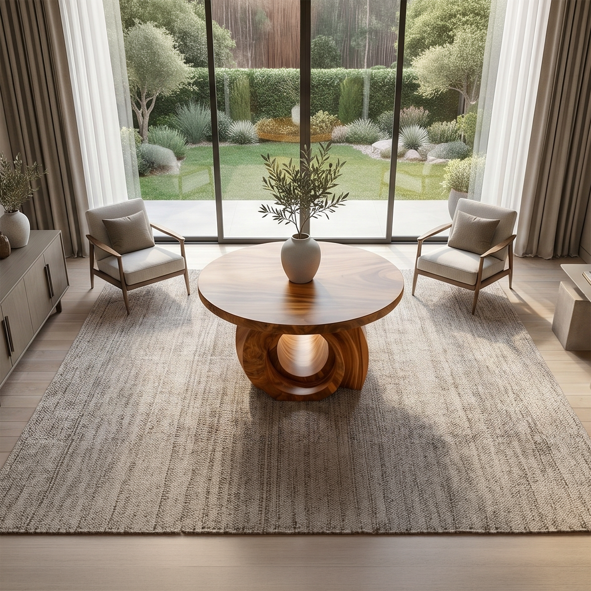 Modern Round Foyer Table With Sculptural Ring Pedestal Base For Entryway And Hallway SINLSAFT044