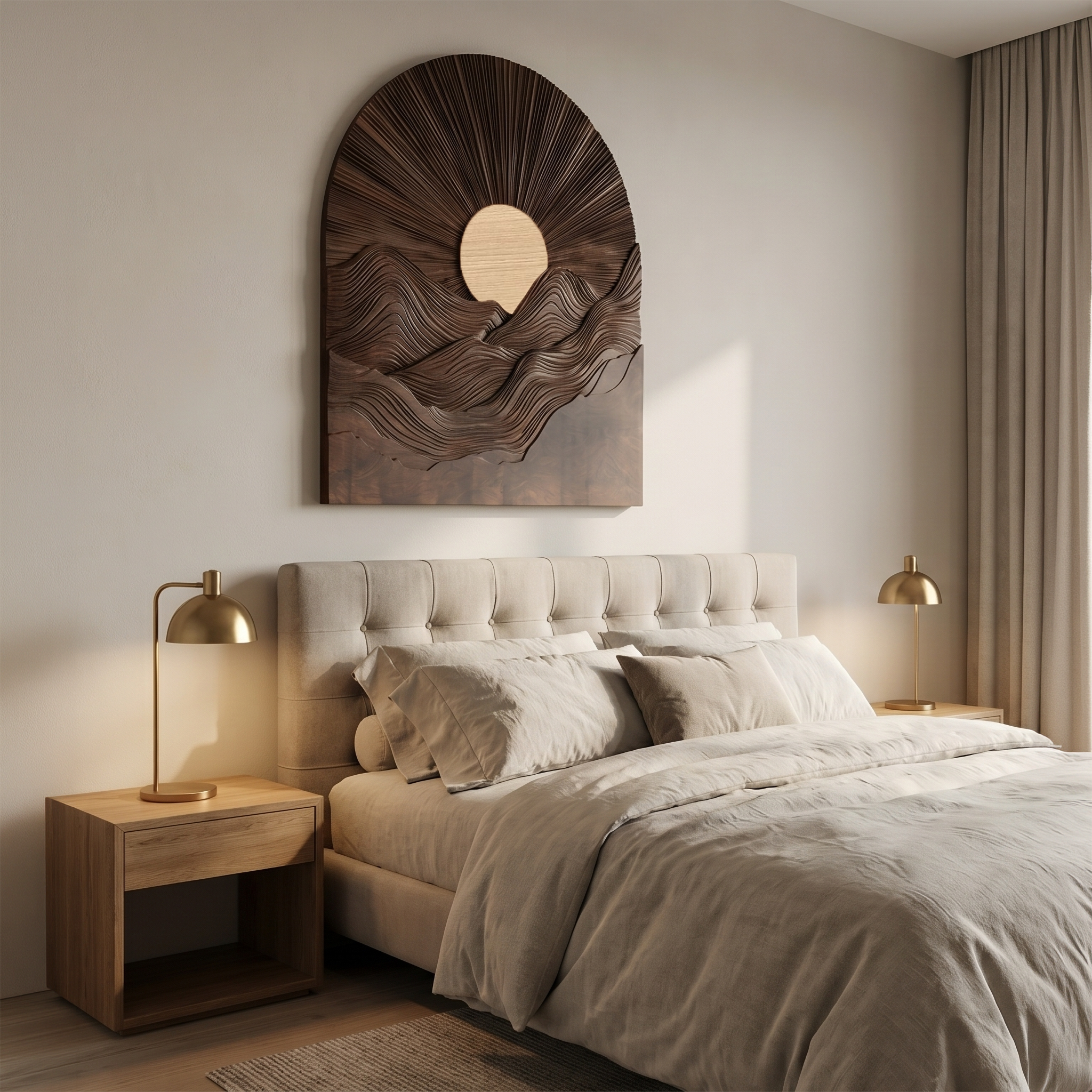 Sunburst Wall Art With Sculptural Round Panel Design For Living Room And Entryway SINLSAWD094