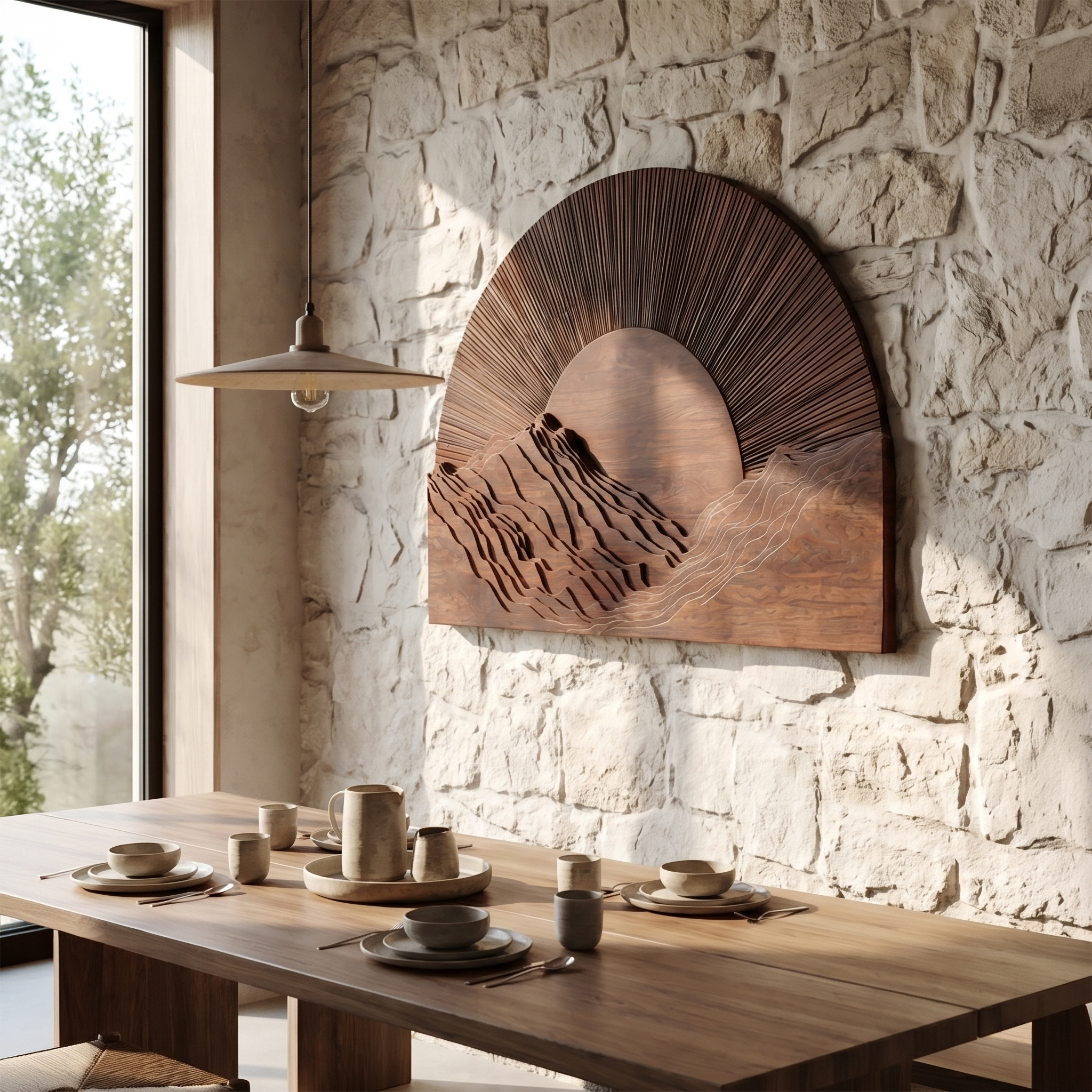 Half Moon Wall Art With Sunburst Carved Panel Design For Living Room And Entryway SINLSAWD096