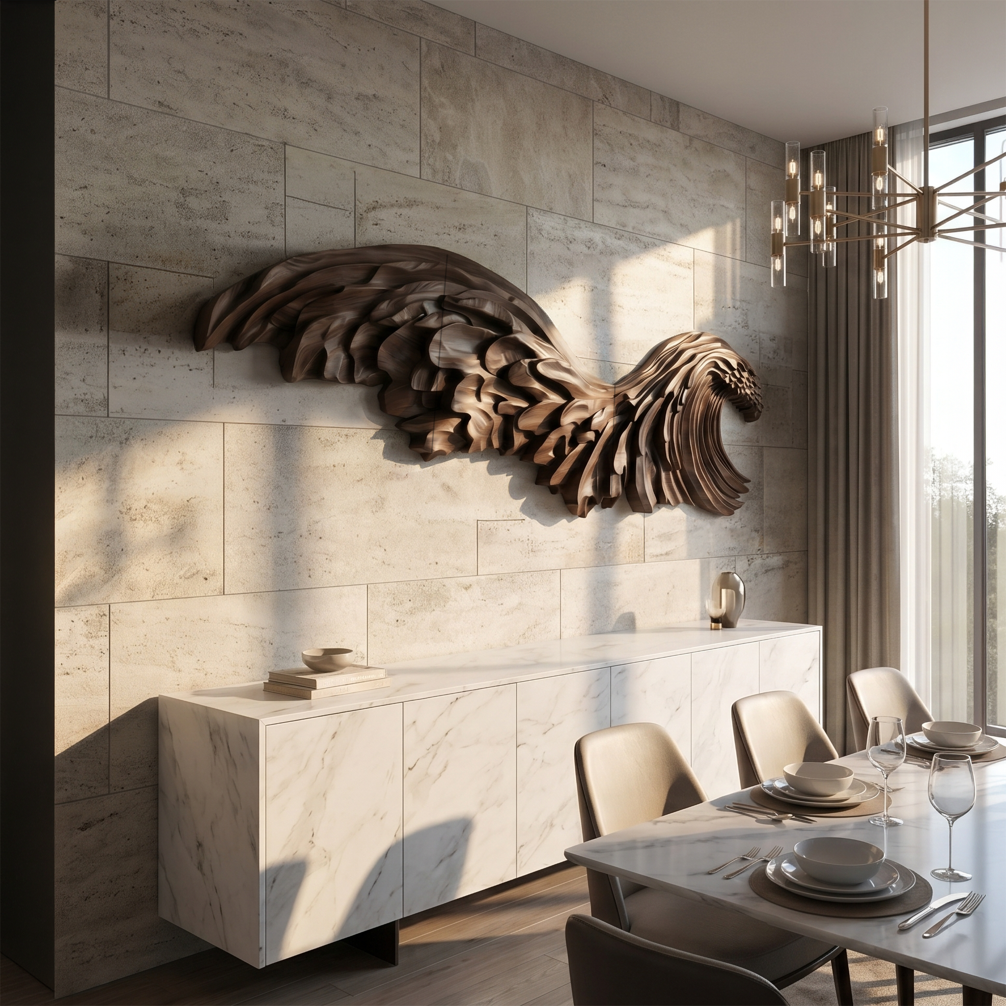 Ocean Wave Wooden Wall Art With Sculptural Carved Design For Bedroom And Living Room SINLSAWD098