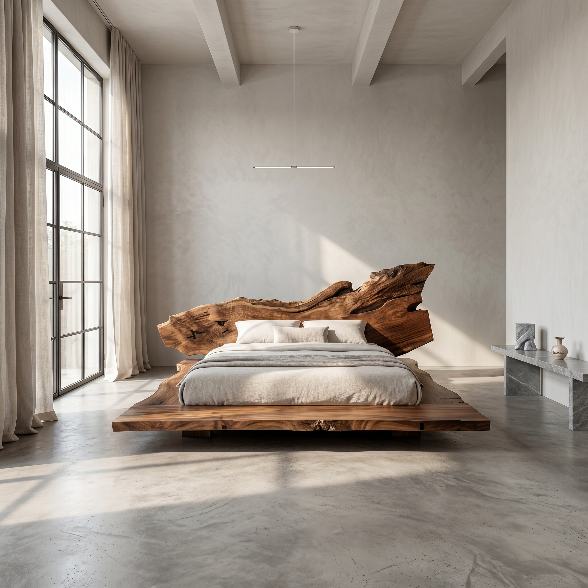 Modern Bed Frame With Live Edge Wood Headboard For Bedroom SINLSAWB130