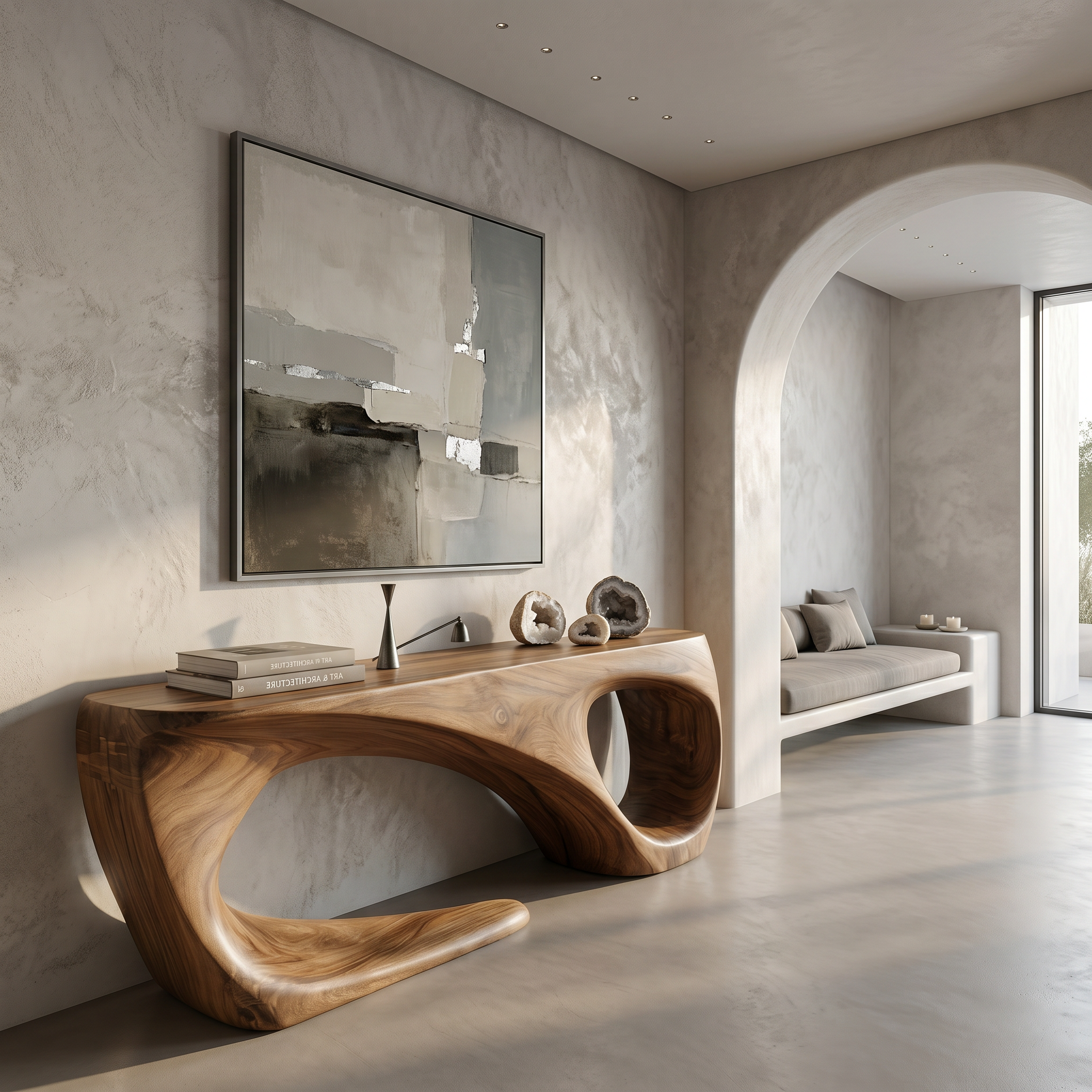 Rustic Console Table With Handcrafted Flowing Design For Living Room SINLSACS651
