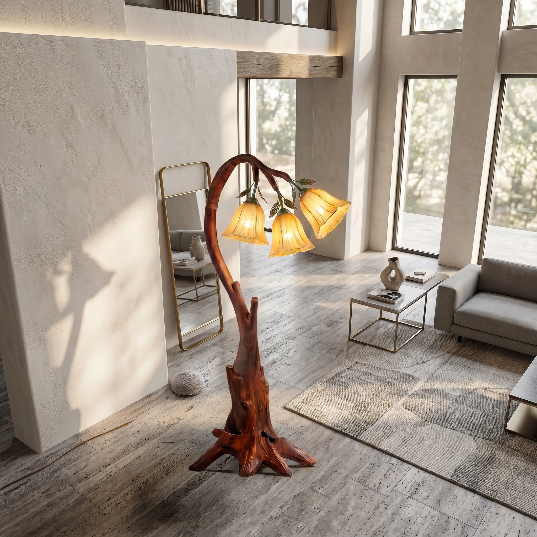 Natural Floor Lamp With Blooming Floral Form For Reading Nook And Bedroom SINLSAFLP097