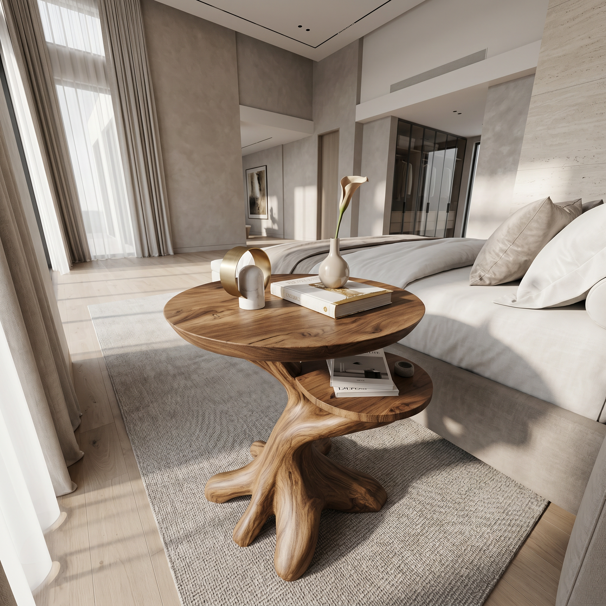Modern Side Table With Organic Tree Root Silhouette For Living Room And Bedroom SINLSABT268