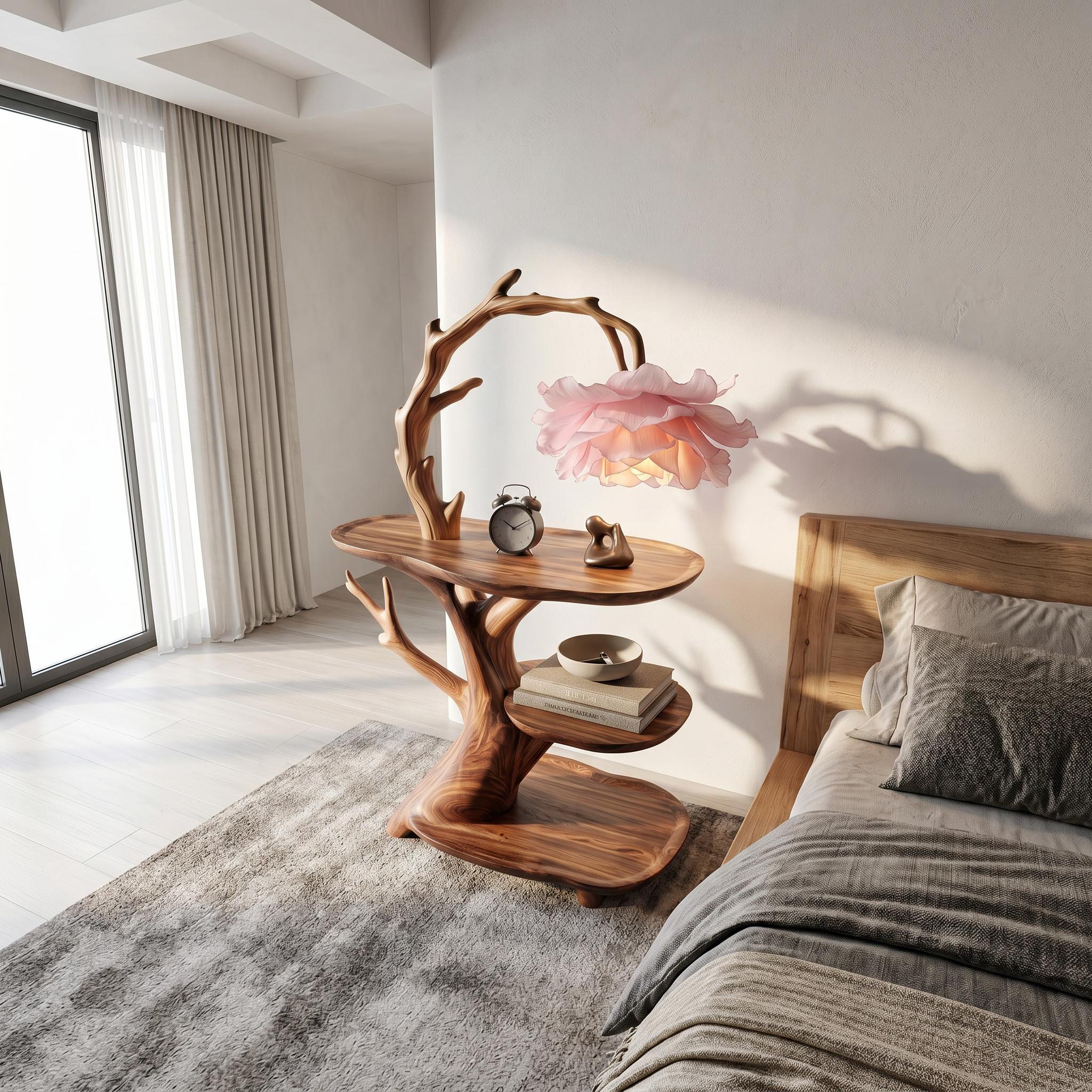 Contemporary Side Table With Floral Accent Lamp For Bedroom And Lounge SINLSABT275