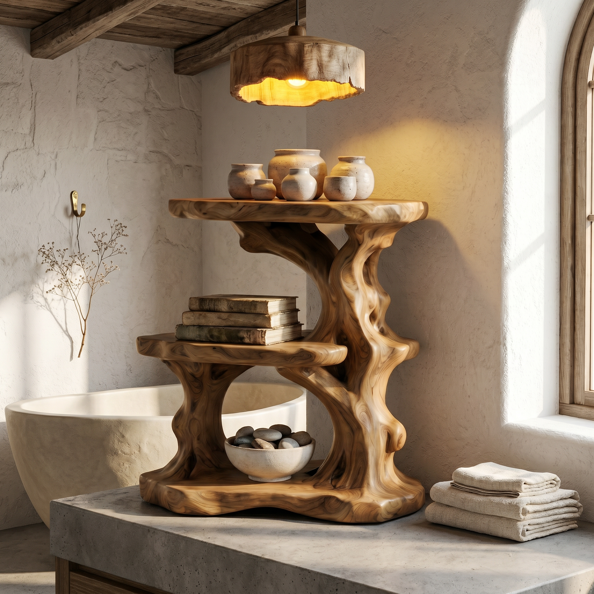 Organic Bathroom Shelf With Tiered Bathroom Display For Bathroom SINLSABRD011