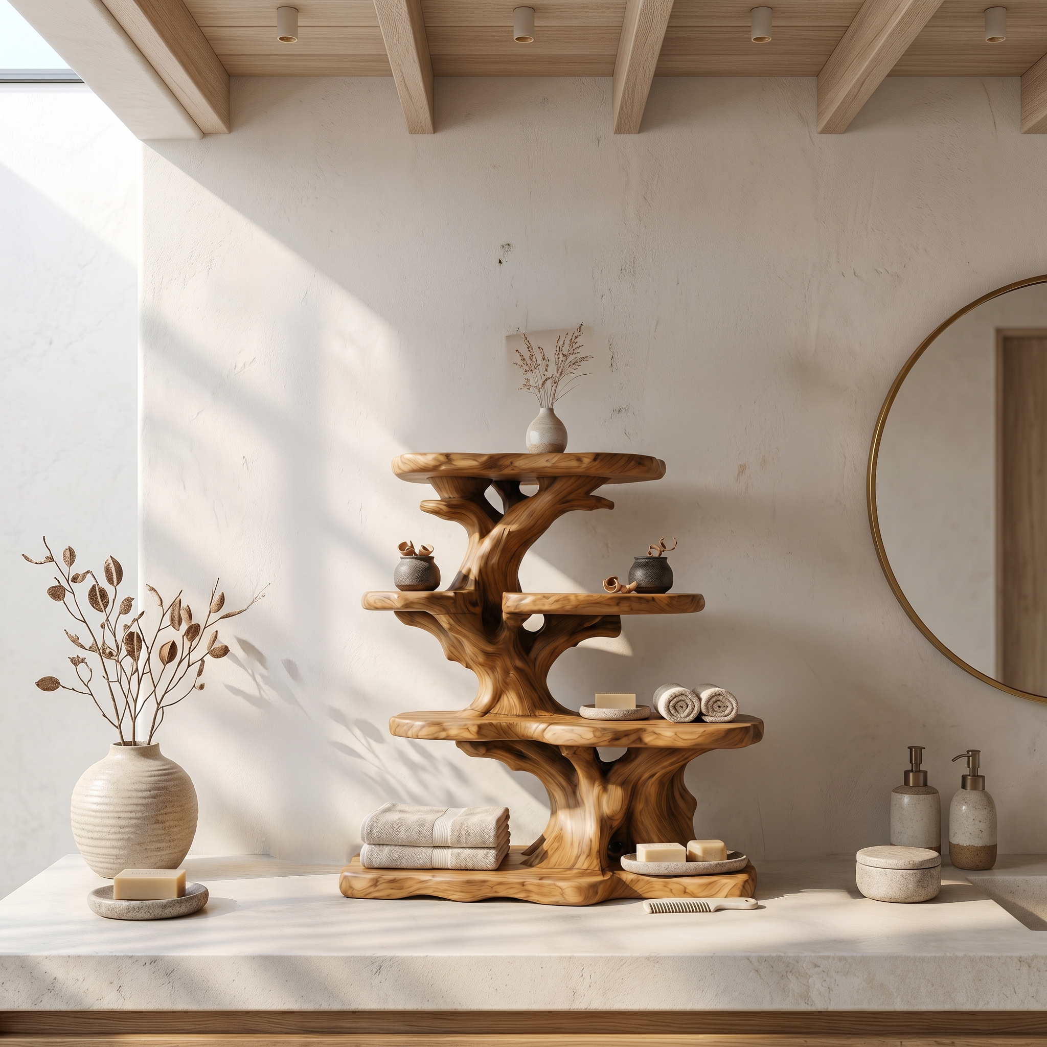 Rustic Bathroom Organizer With Tiered Display Shelves SINLSABRD017