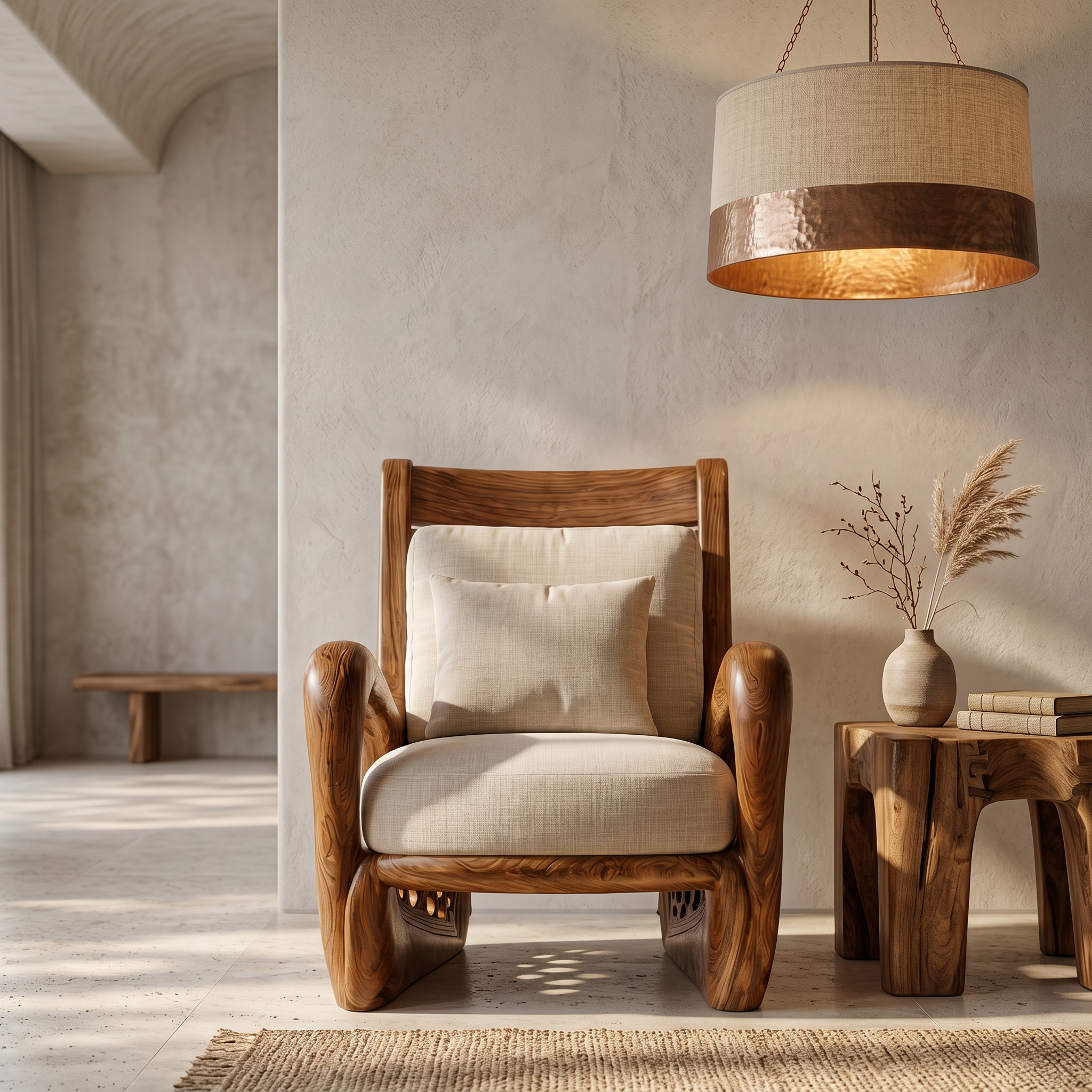 Nature Inspired Wooden Armchair For Living Room Relaxation And Comfort SINLSAAC017