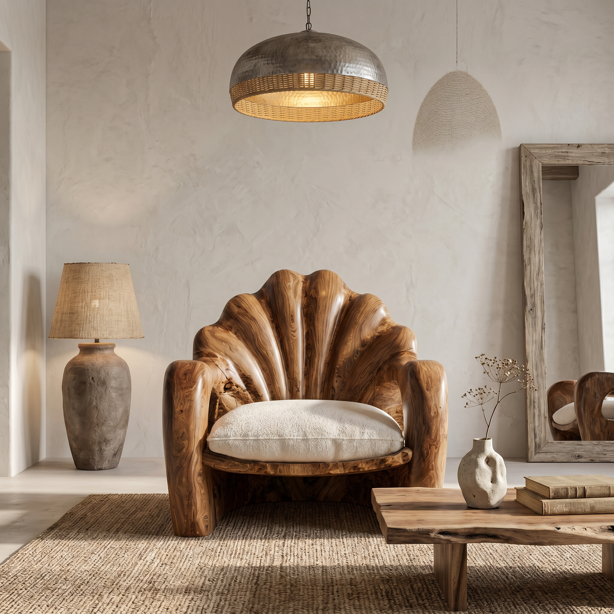 Rustic Armchair With Sculptural Solid Wood Frame For Living Room SINLSAAC020