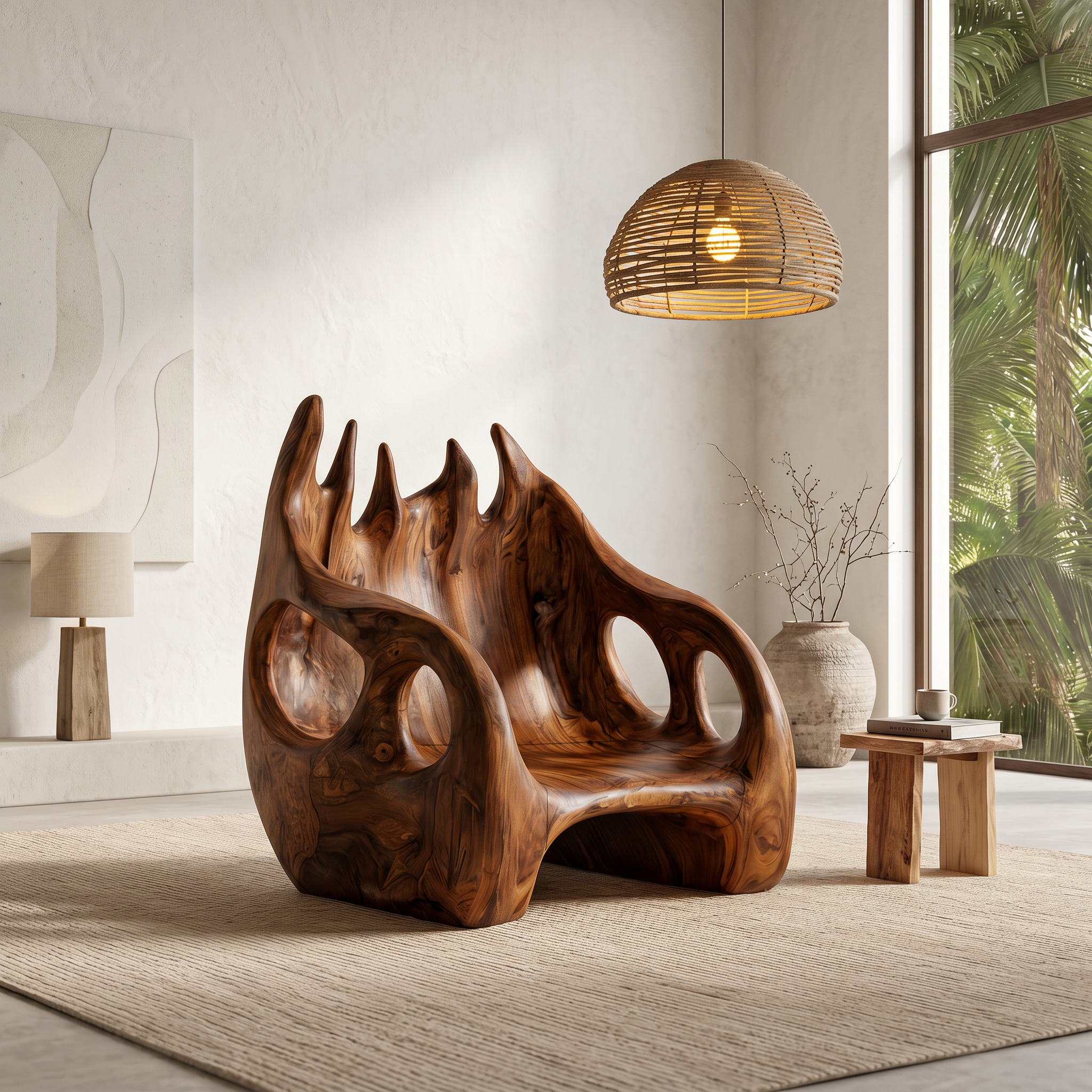 Nature Inspired Armchair With Handcrafted Wooden Structure For Living Room SINLSAAC022
