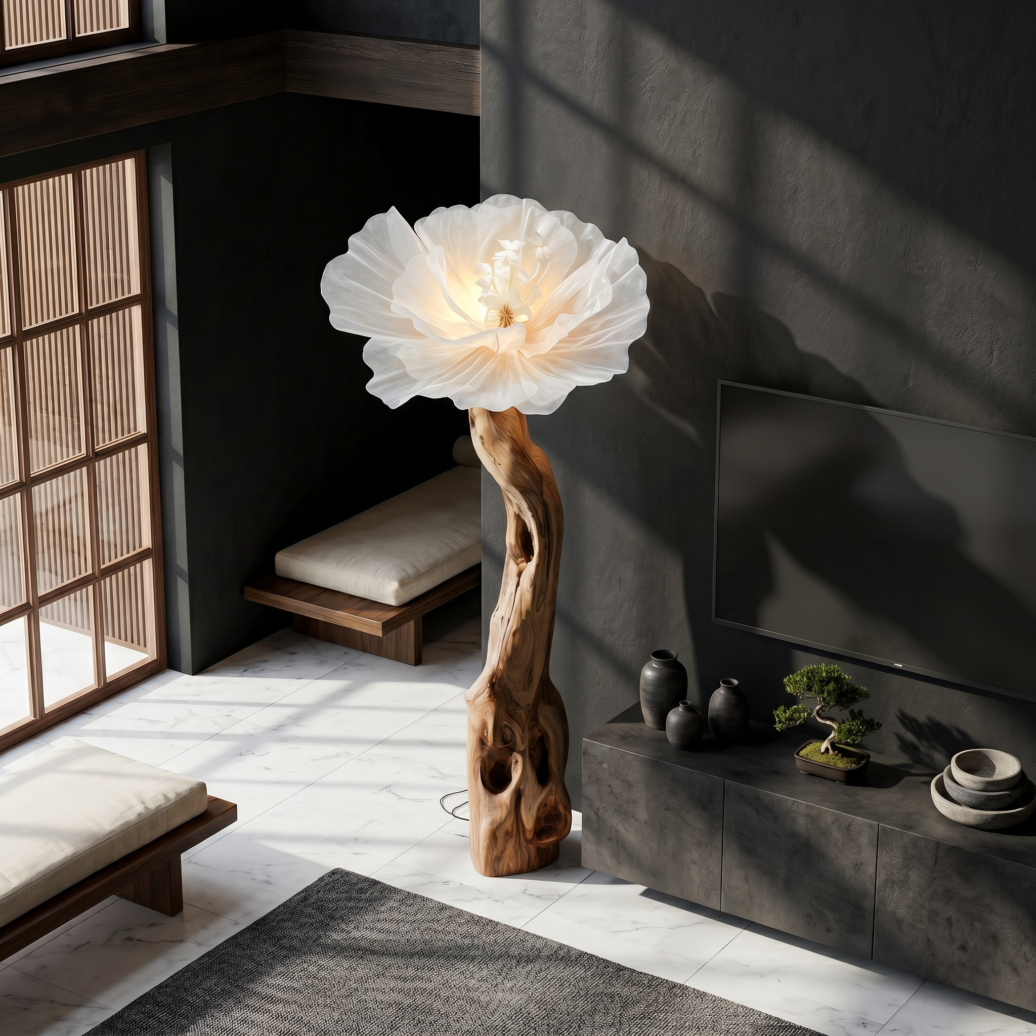 Organic Modern Floor Lamp Handcrafted Flower Sculpture For Living Room SINLSAFLP114