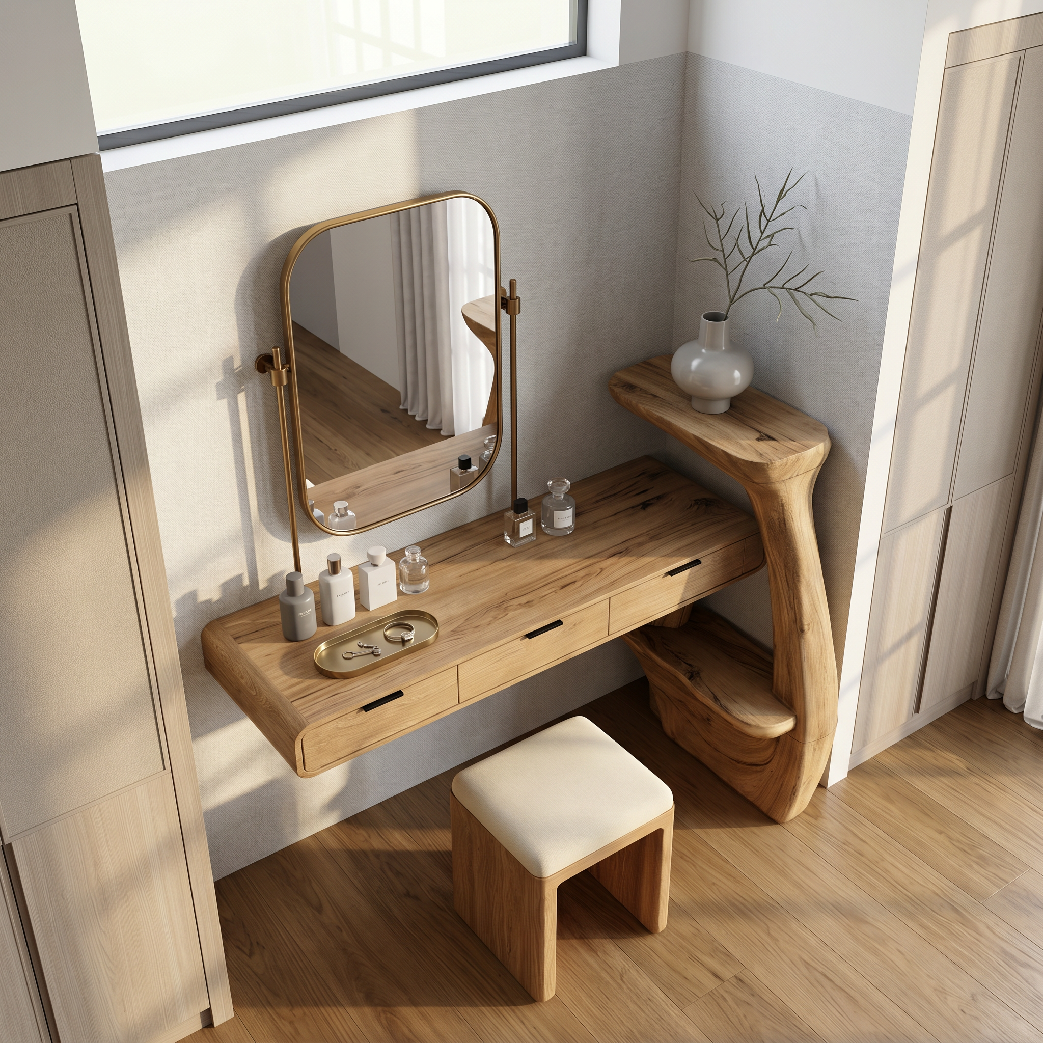 Sculptural Dressing Table With Handcrafted Wood Structure For Bedroom SINLSABDT084