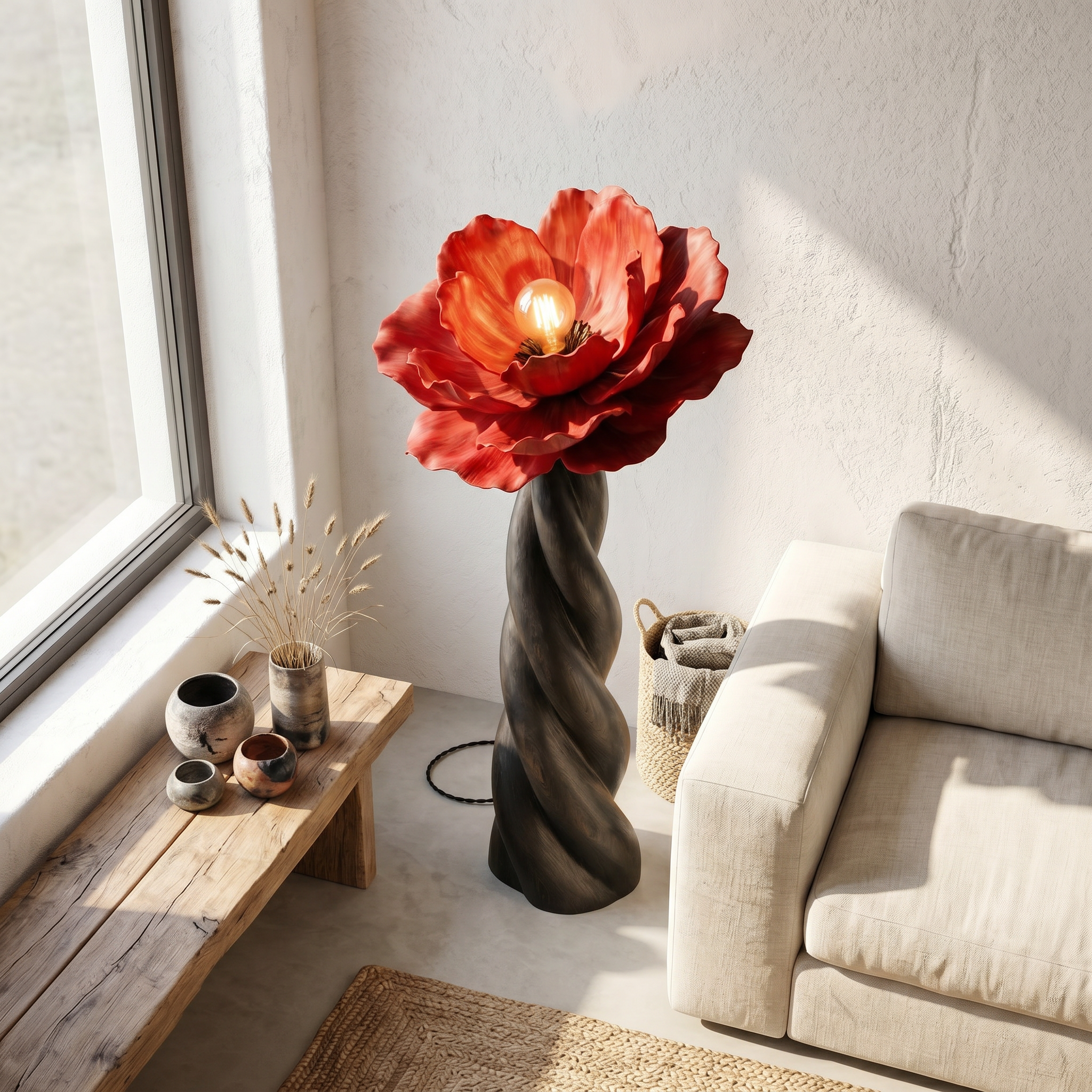 Nature Inspired Floor Lamp With Blooming Flower Silhouette For Living Room SINLSAFLP118