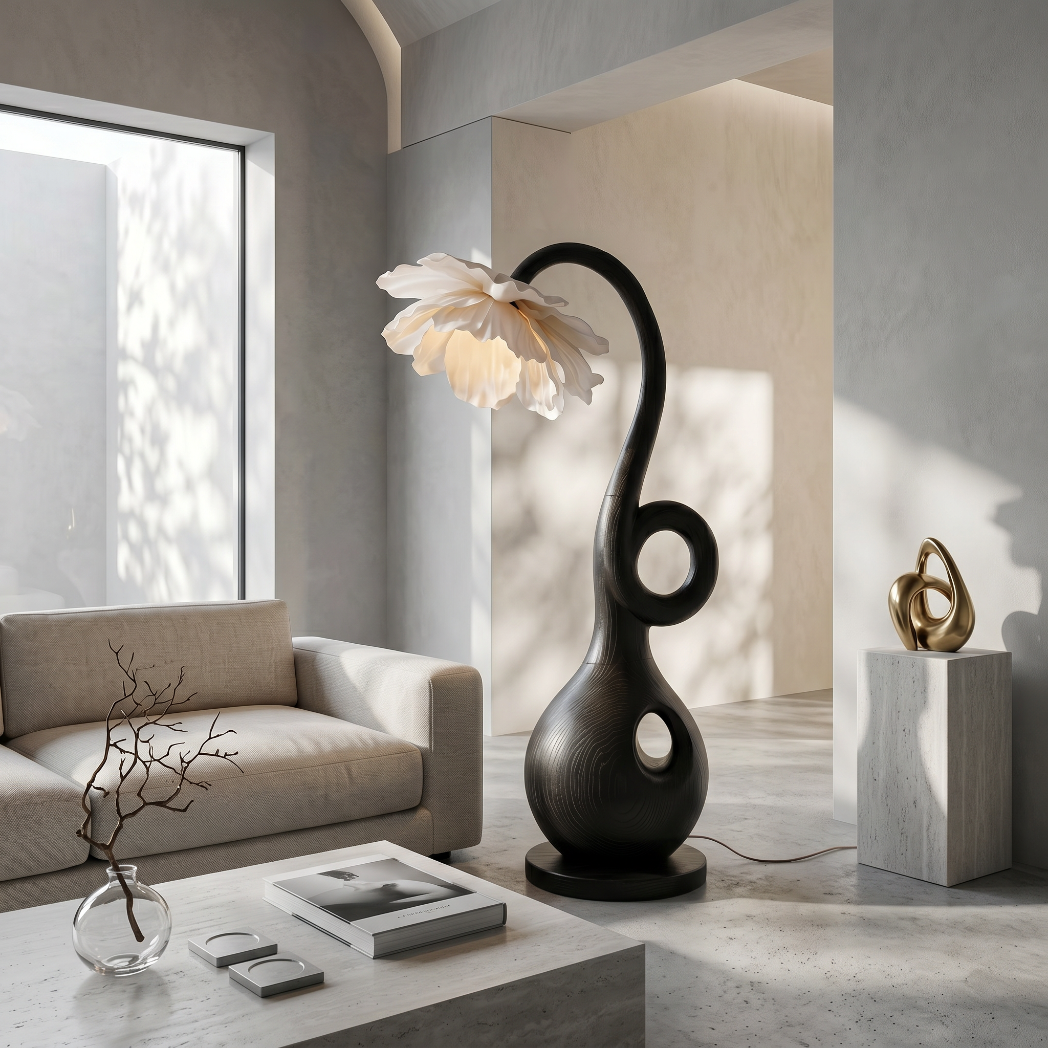 Contemporary Floor Lamp With Organic Sculptural Base And Blooming Flower Design SINLSAFLP127