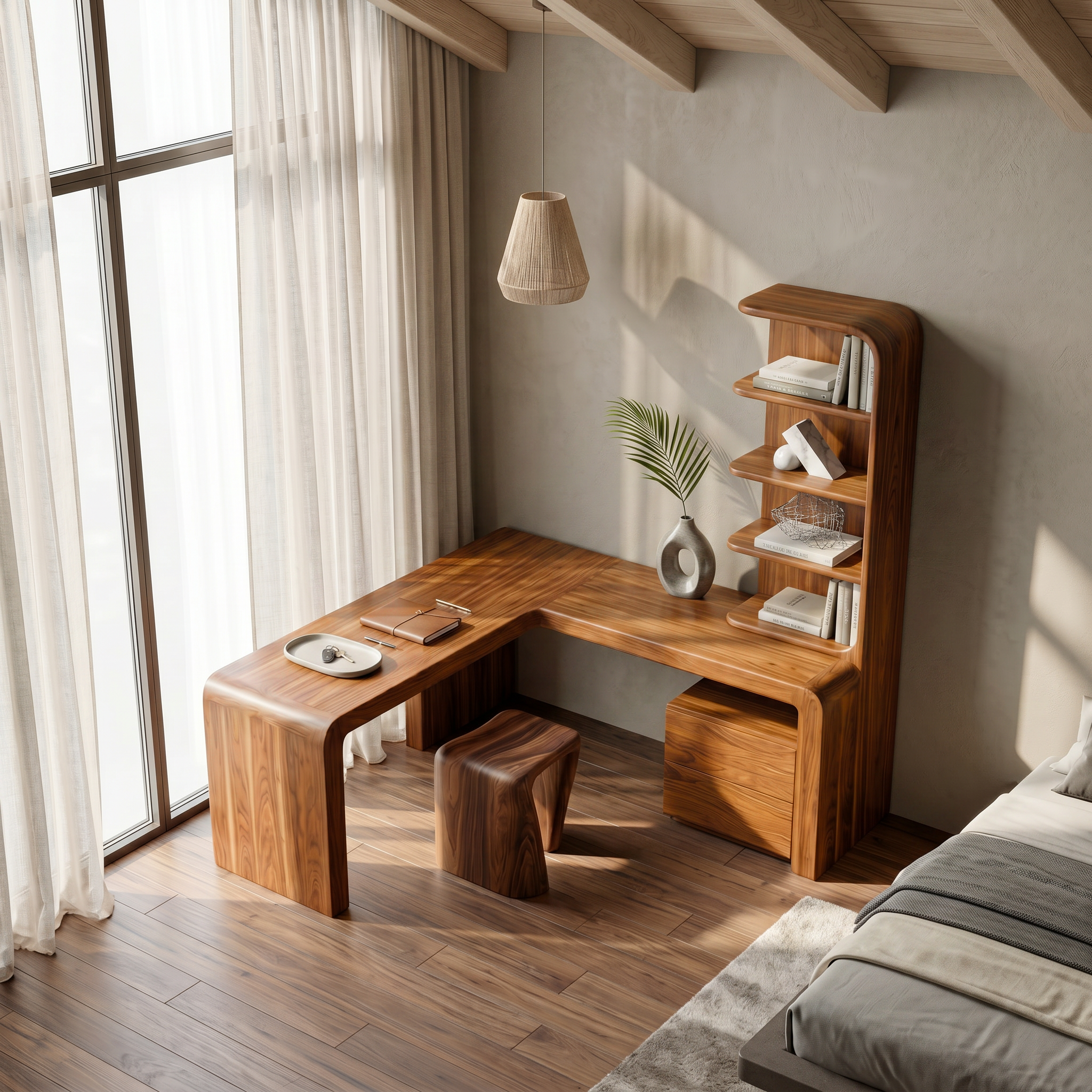 Organic Desk With Storage Shelves And Cabinet For Home Office SINLSADK153