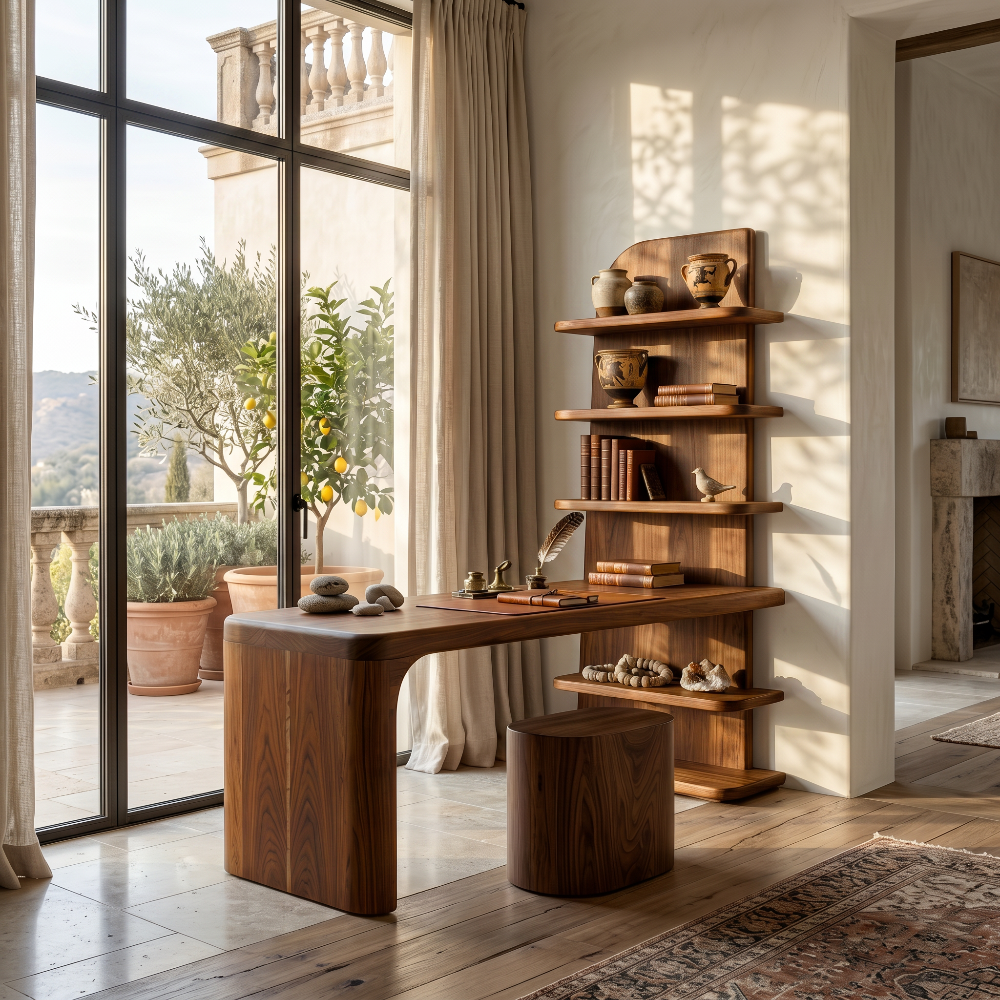 Handcrafted Desk With Open Bookshelf Design For Bedroom And Workspace SINLSADK154