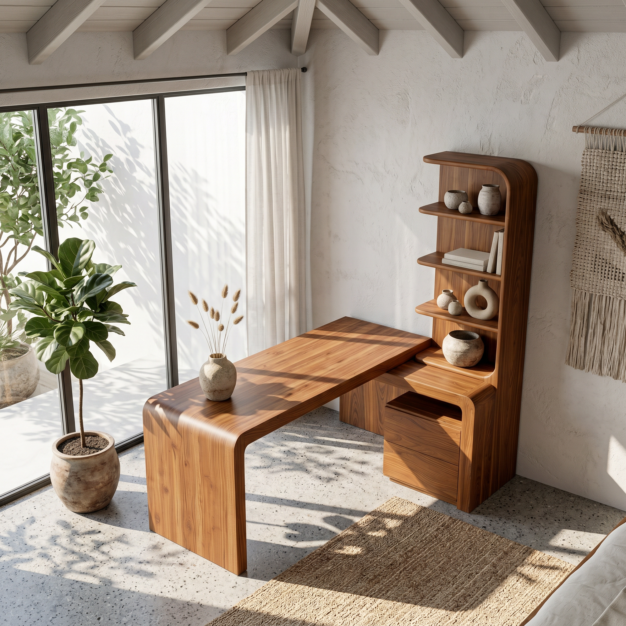 Modern Desk With Built In Bookshelf For Home Office And Workspace SINLSADK155