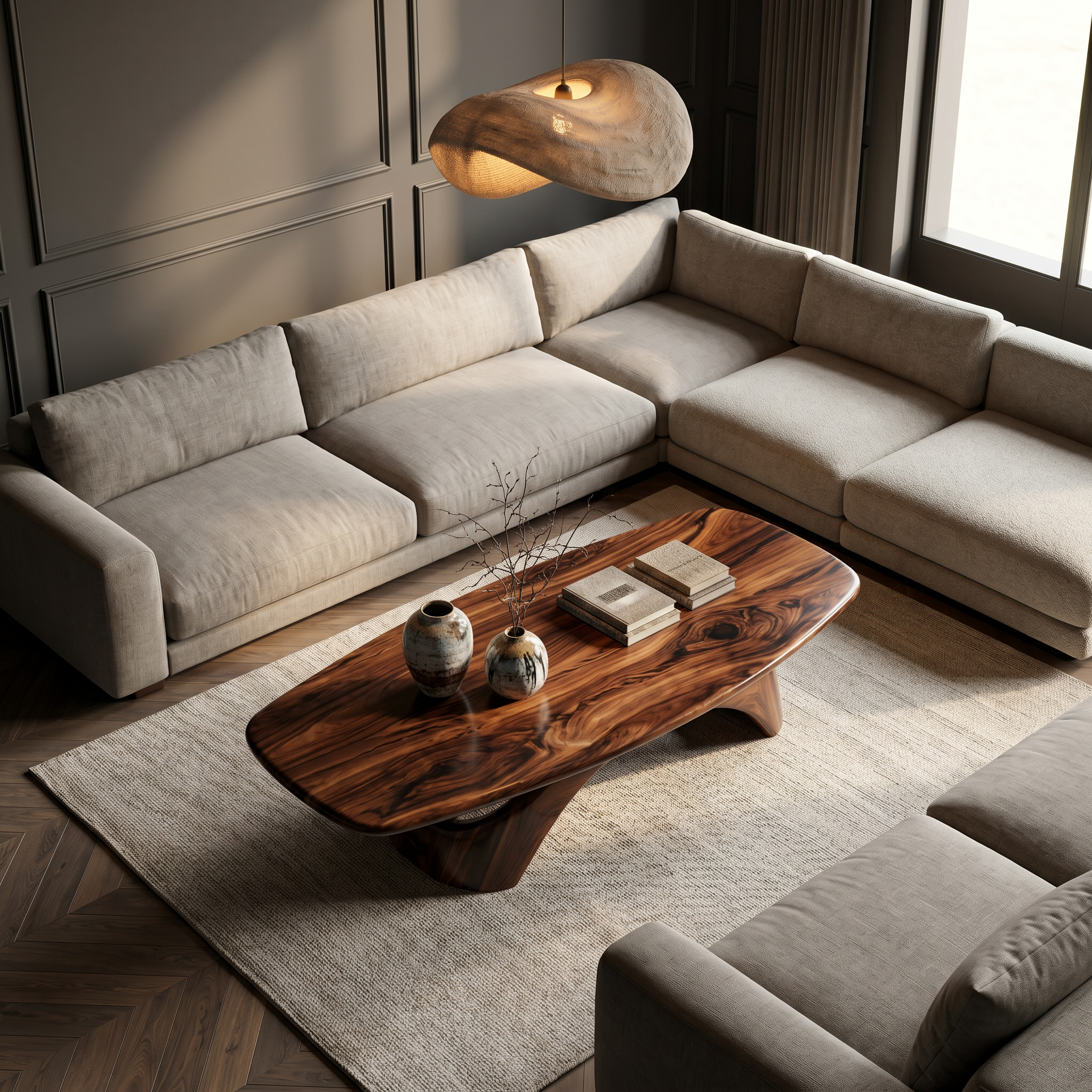Rustic Coffee Table With Sculptural Wooden Base For Living Room SINLSACF405