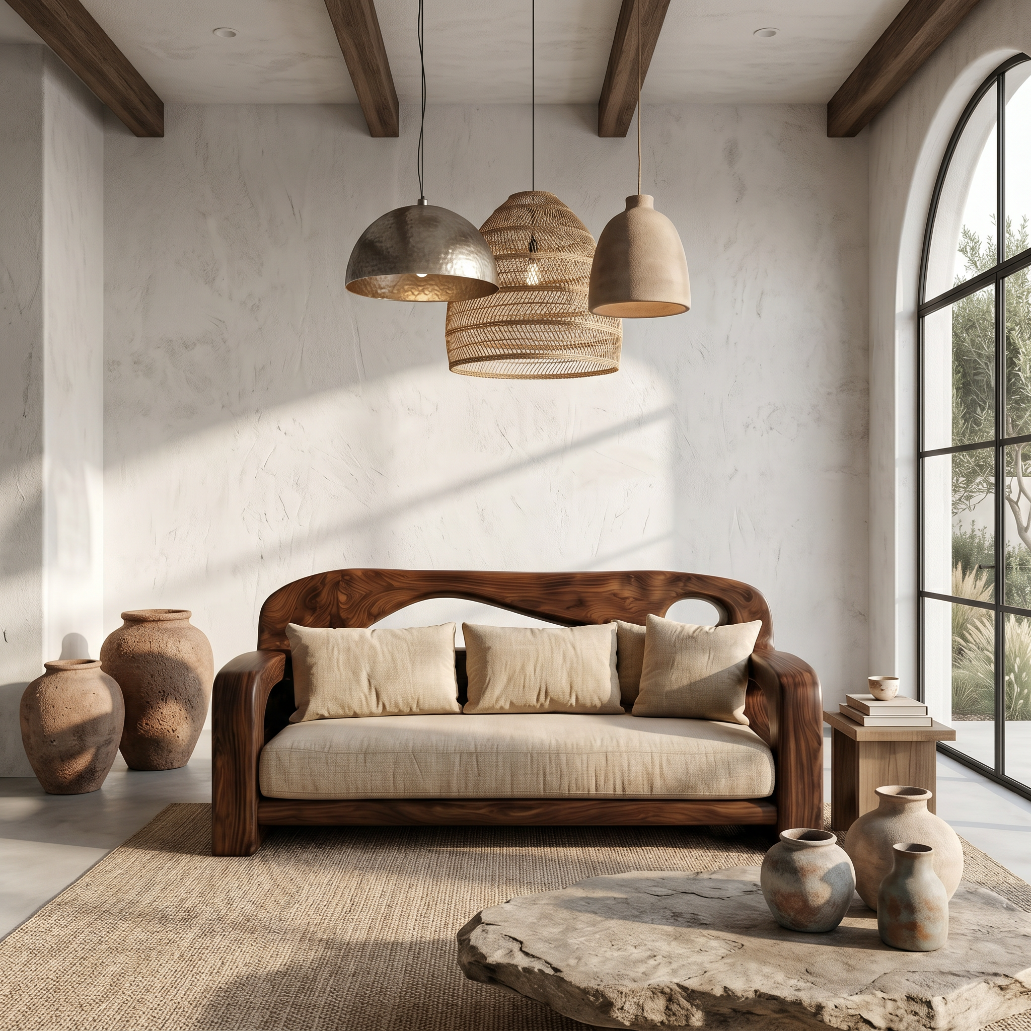 Modern Sofa Frame With Sculptural Solid Wood Armrests For Living Room SINLSASF029