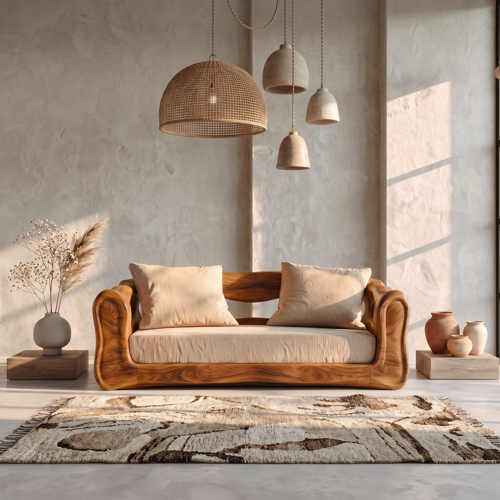 Contemporary Sofa Frame With Organic Flowing Wood Design For Living Room SINLSASF032