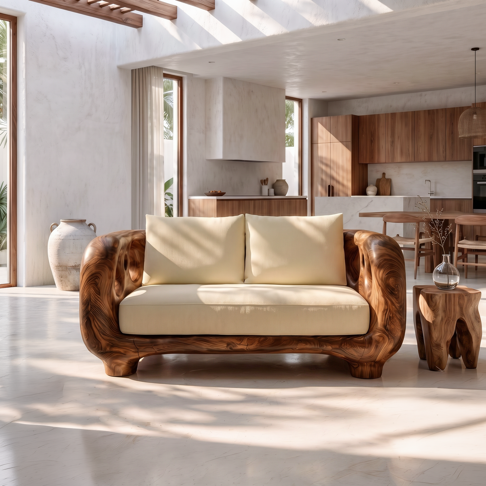 Modern Accent Sofa Frame With Rounded Wooden Arms For Living Room SINLSASF044