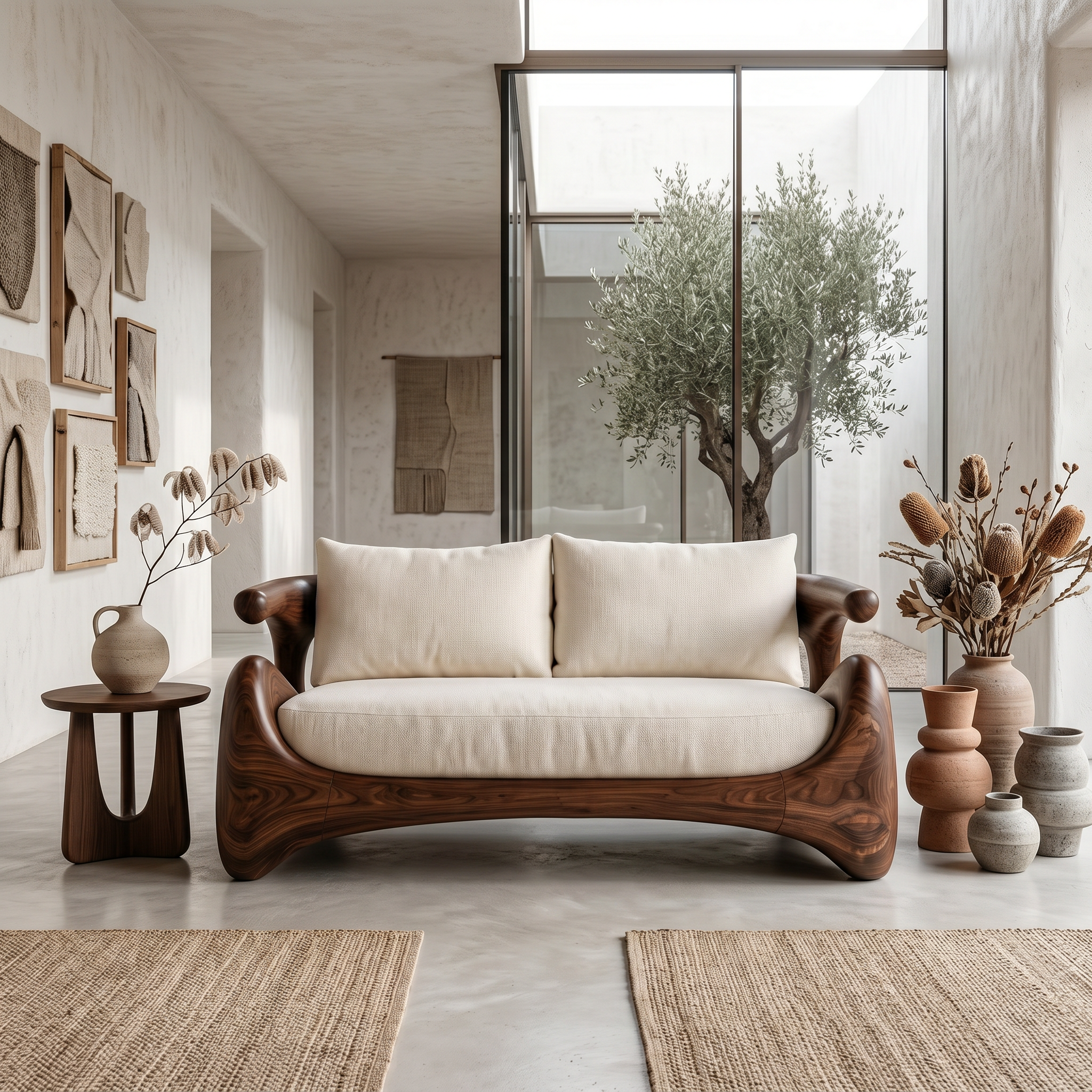 Natural Sofa Frame With Bold Sculptural Armrests For Living Room SINLSASF045