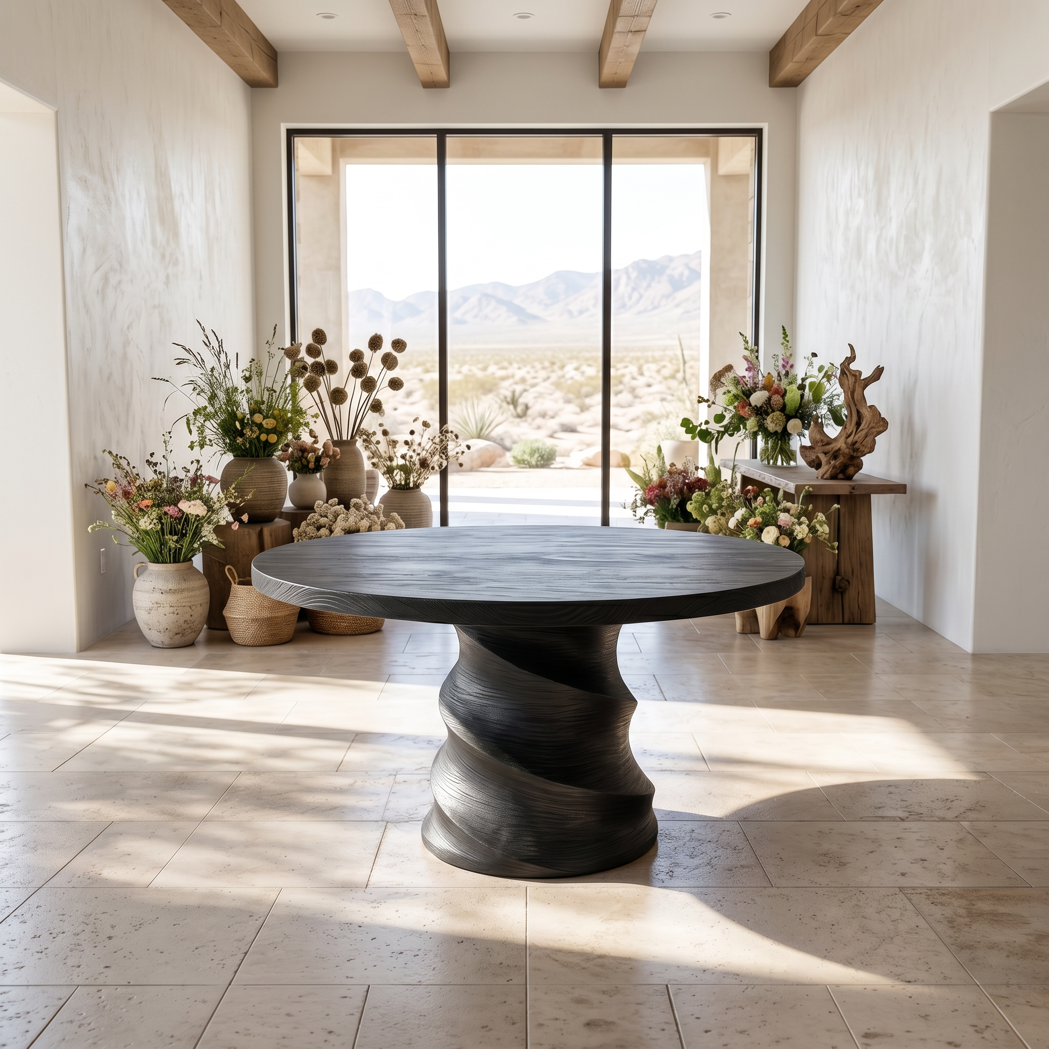 Organic Foyer Table With Sculptural Spiral Design For Foyer And Entryway SINLSAFT052