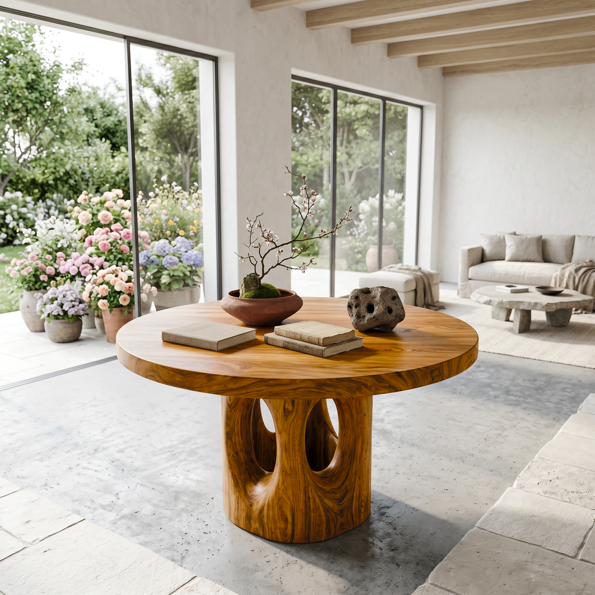 Rustic Foyer Center Table With Tree Stump Inspired Design For Entryway And Foyer SINLSAFT054