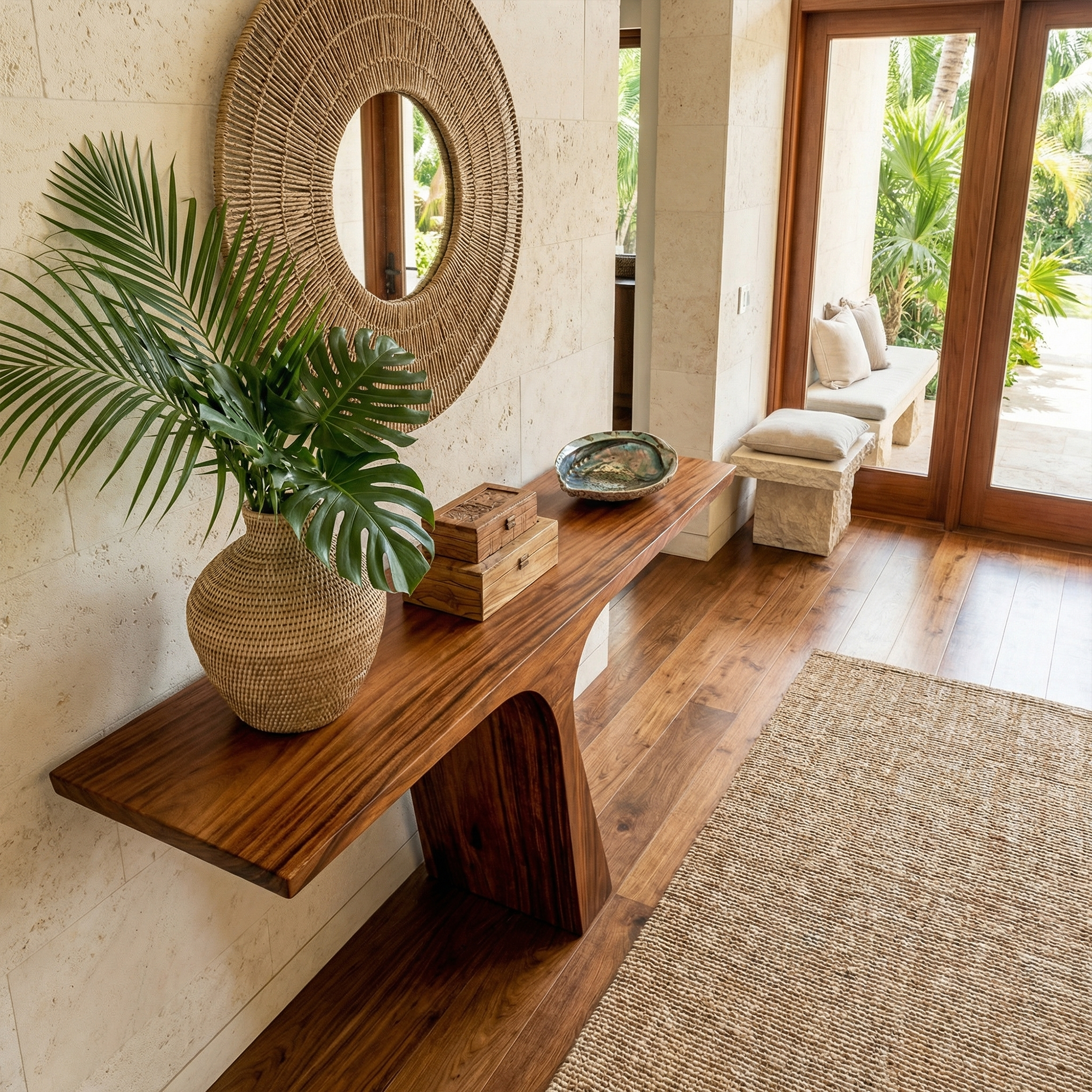 Rustic Console Table Solid Wood Sharp Corner Structure Living Room And Entryway SINLKICS551