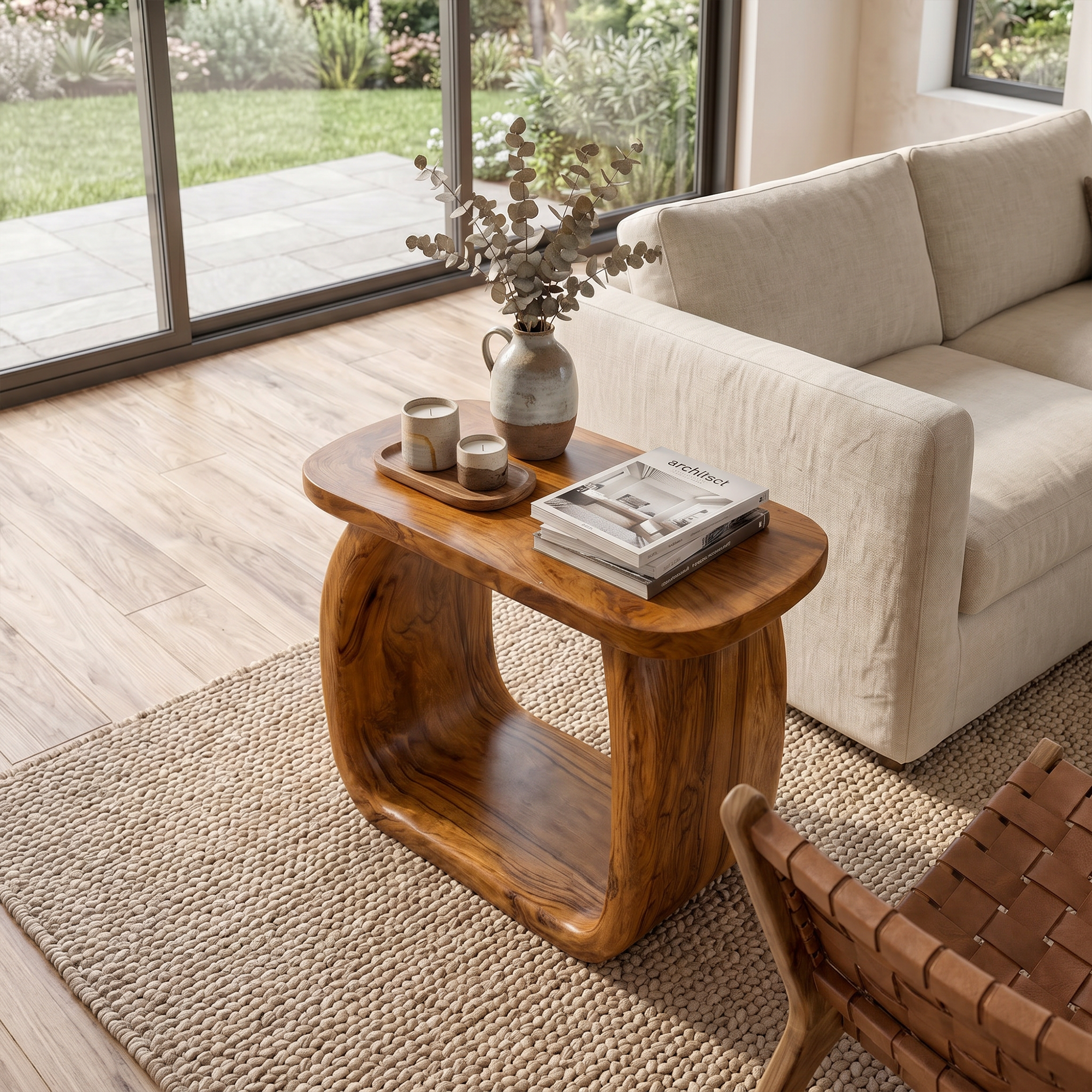 Minimal Beside Table With Curved Open Frame Design For Living Room SINLKIBT244