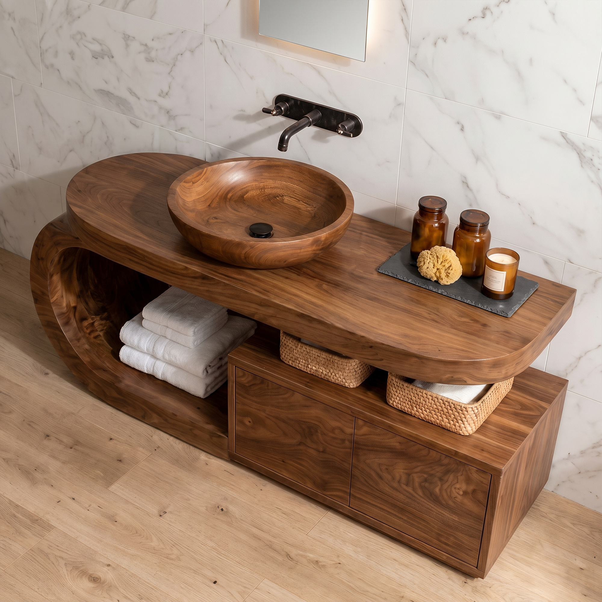 Organic Curved Bathroom Vanity For Bathroom And Powder Room SINLKIBRV299
