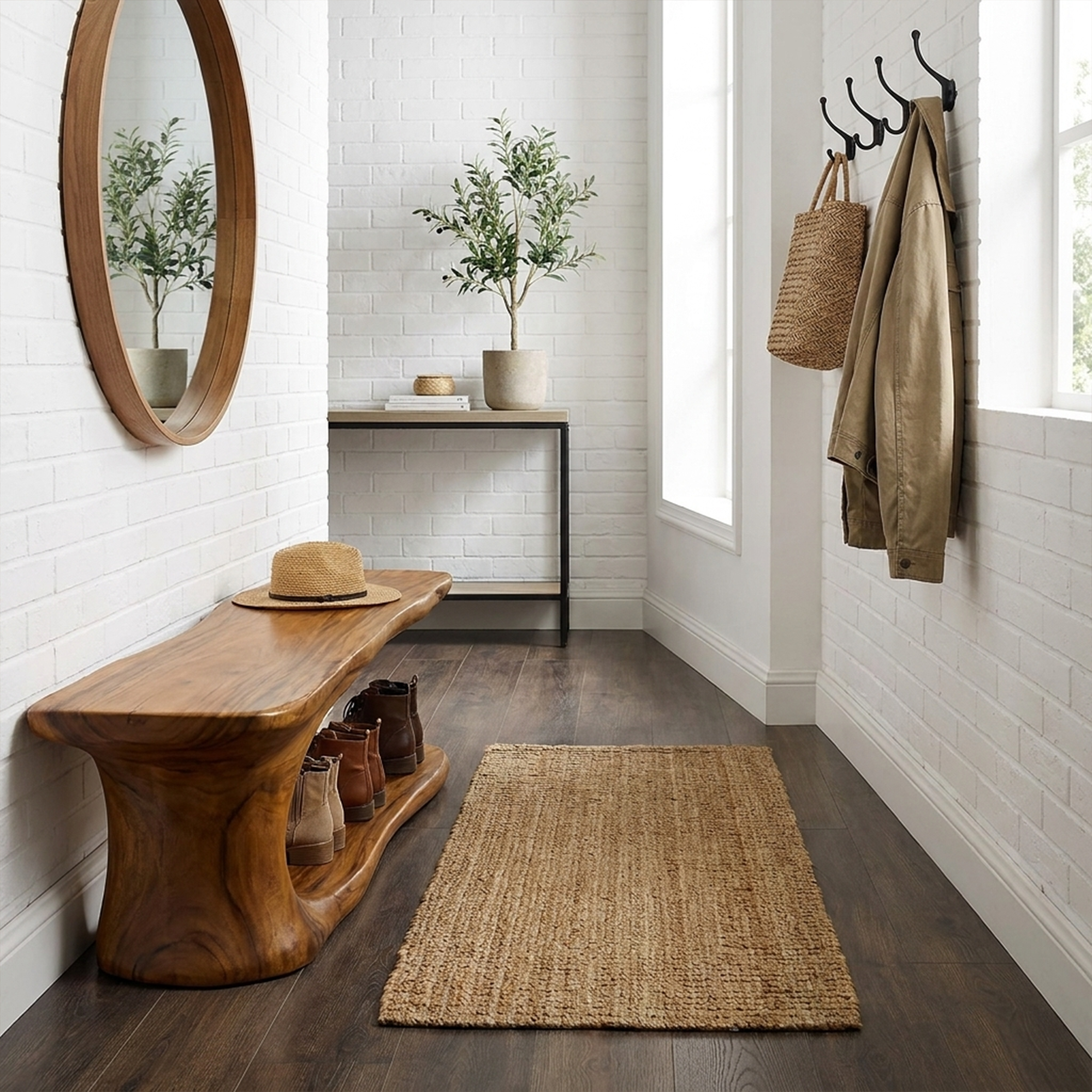Rustic Natural Edge Wooden Shoe Bench Entry Hall SINLKISB054