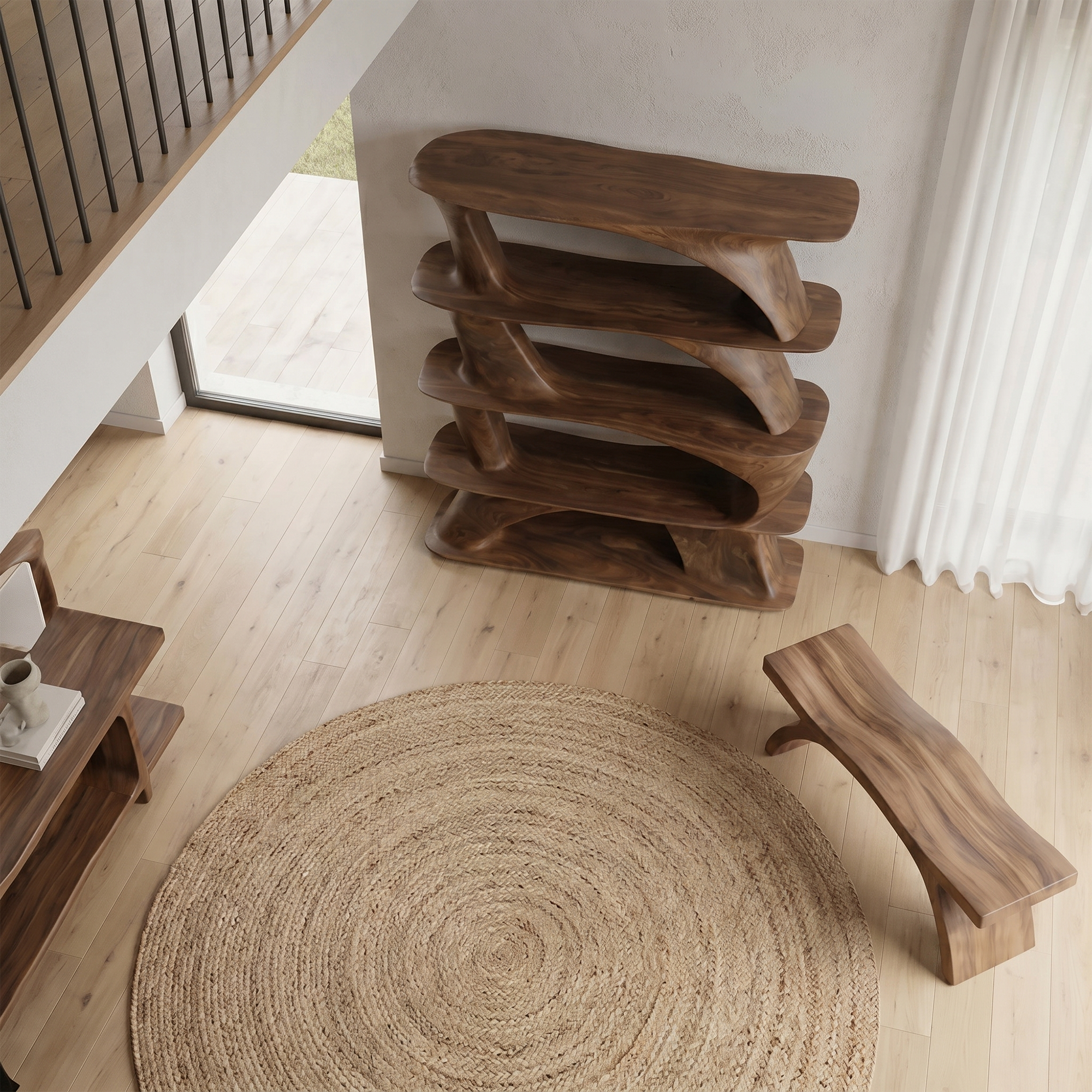 Organic Sculptural Bookshelf With Asymmetrical Open Shelves For Living Room SINLKIBS031