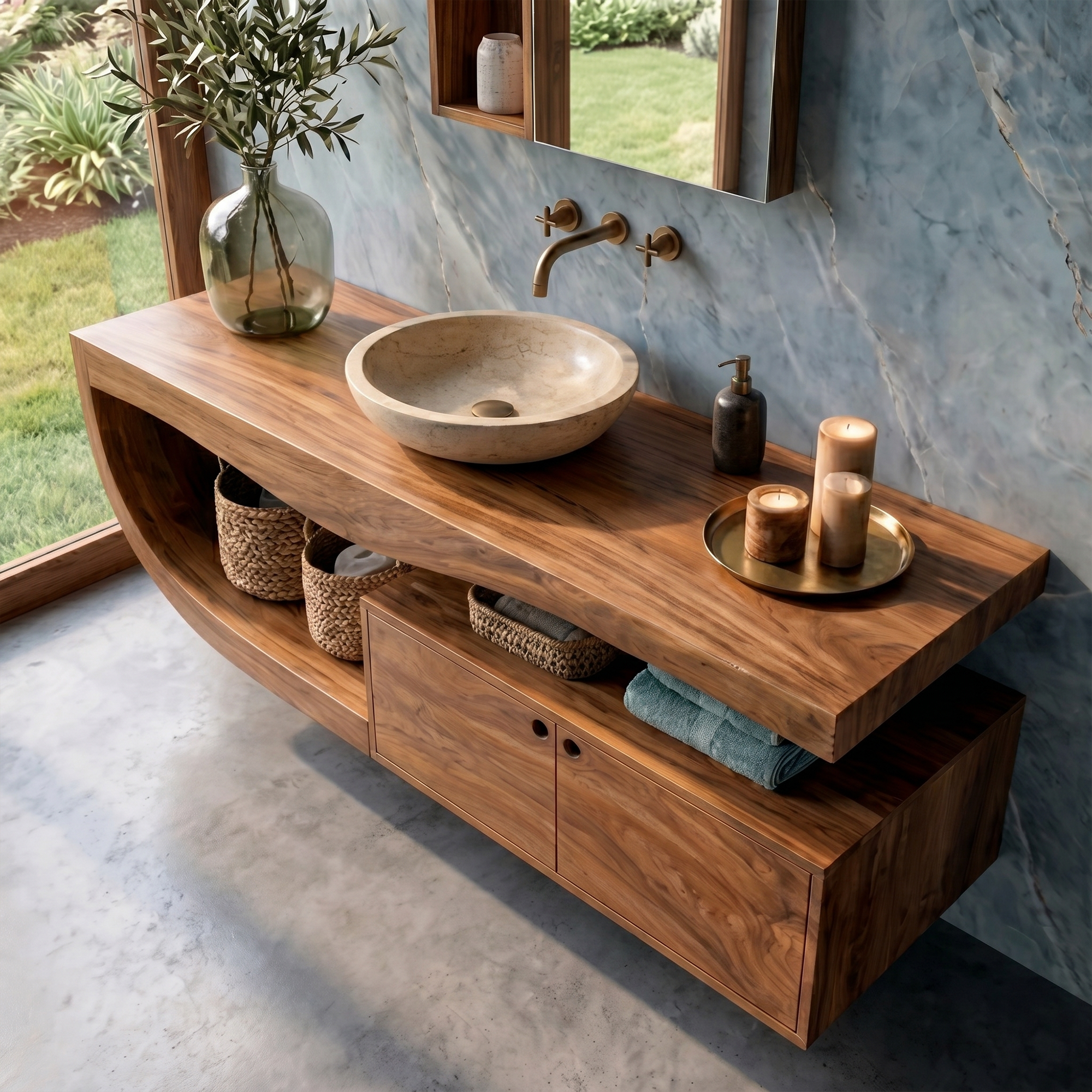 Wall Mounted Bathroom Vanity Wooden Vanity With Storage For Bathroom SINLKIBRV300