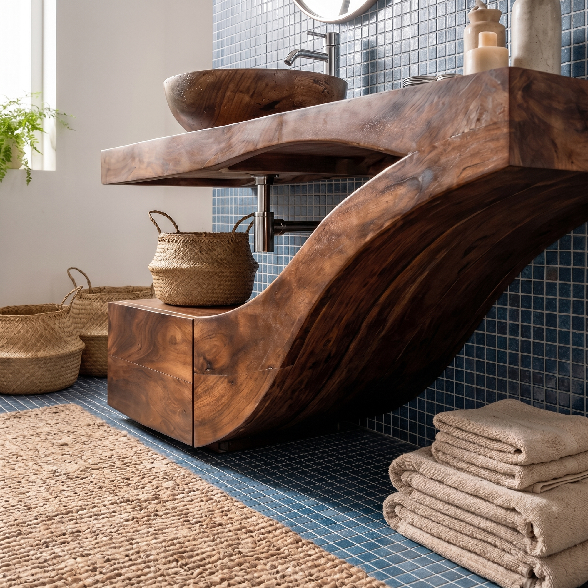 Organic Curved Floating Bathroom Vanity For Bathroom And Powder Room SINLKIBRV302